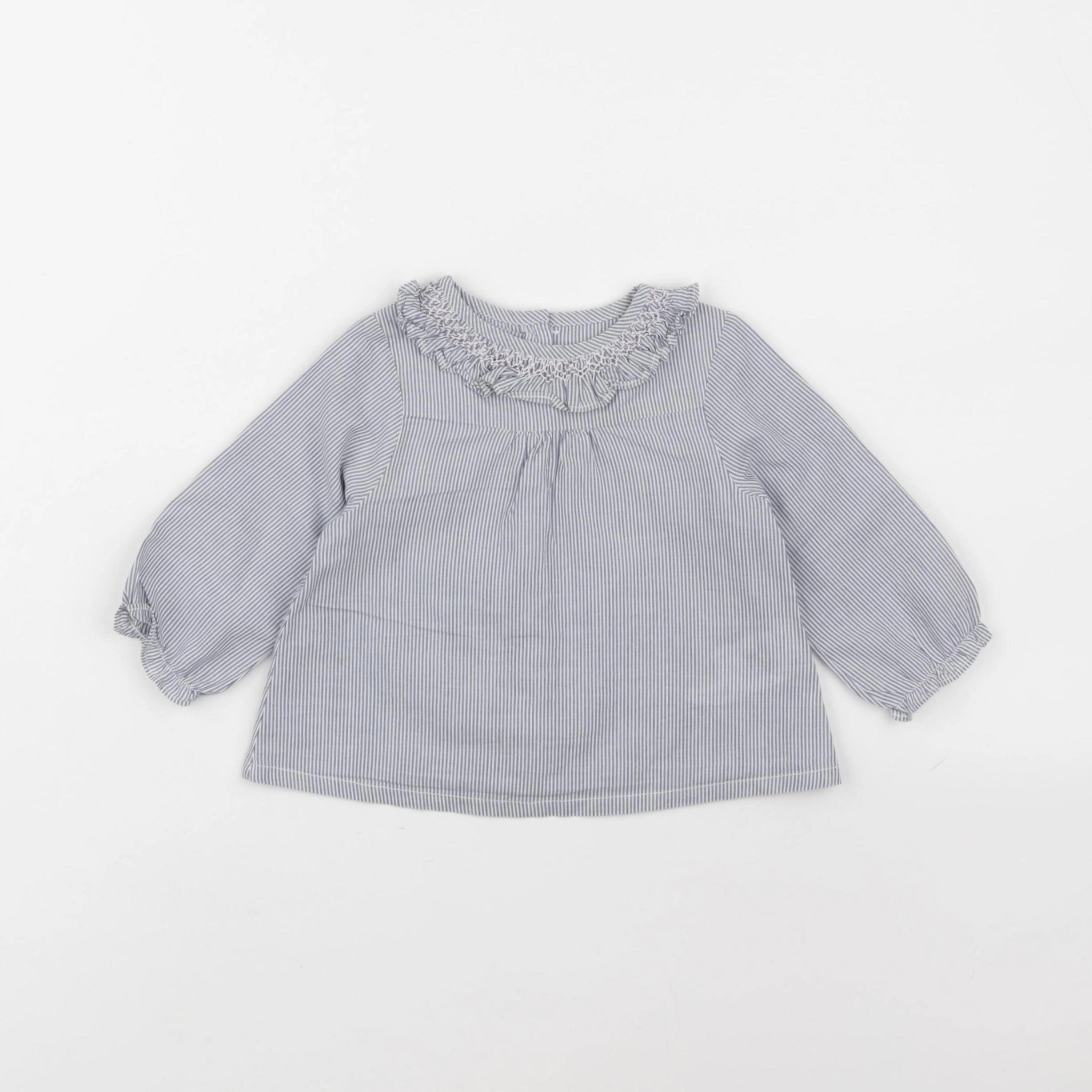 Cyrillus - blouse blanc, bleu - 9 mois