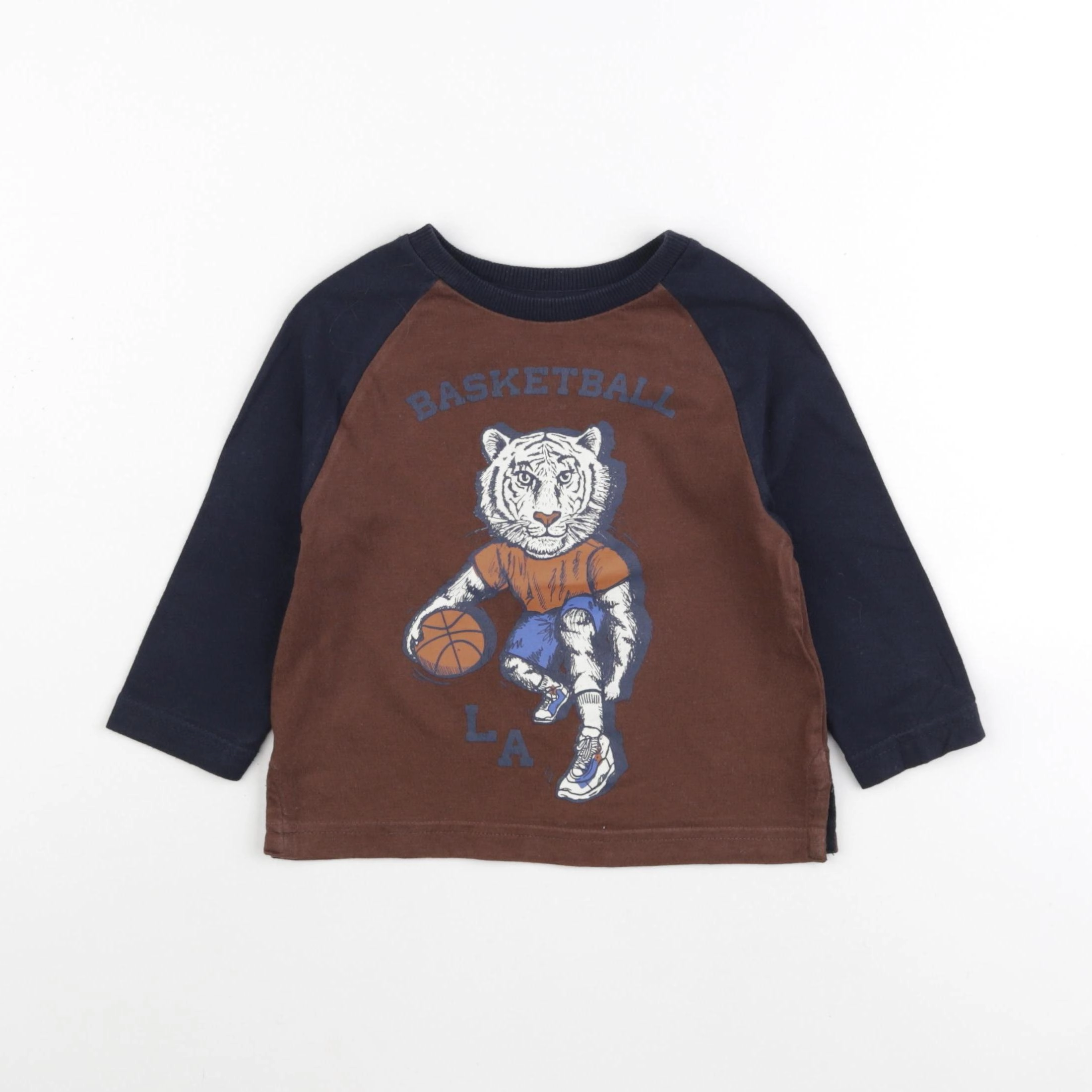 Vertbaudet - tee-shirt bleu, marron - 2 ans