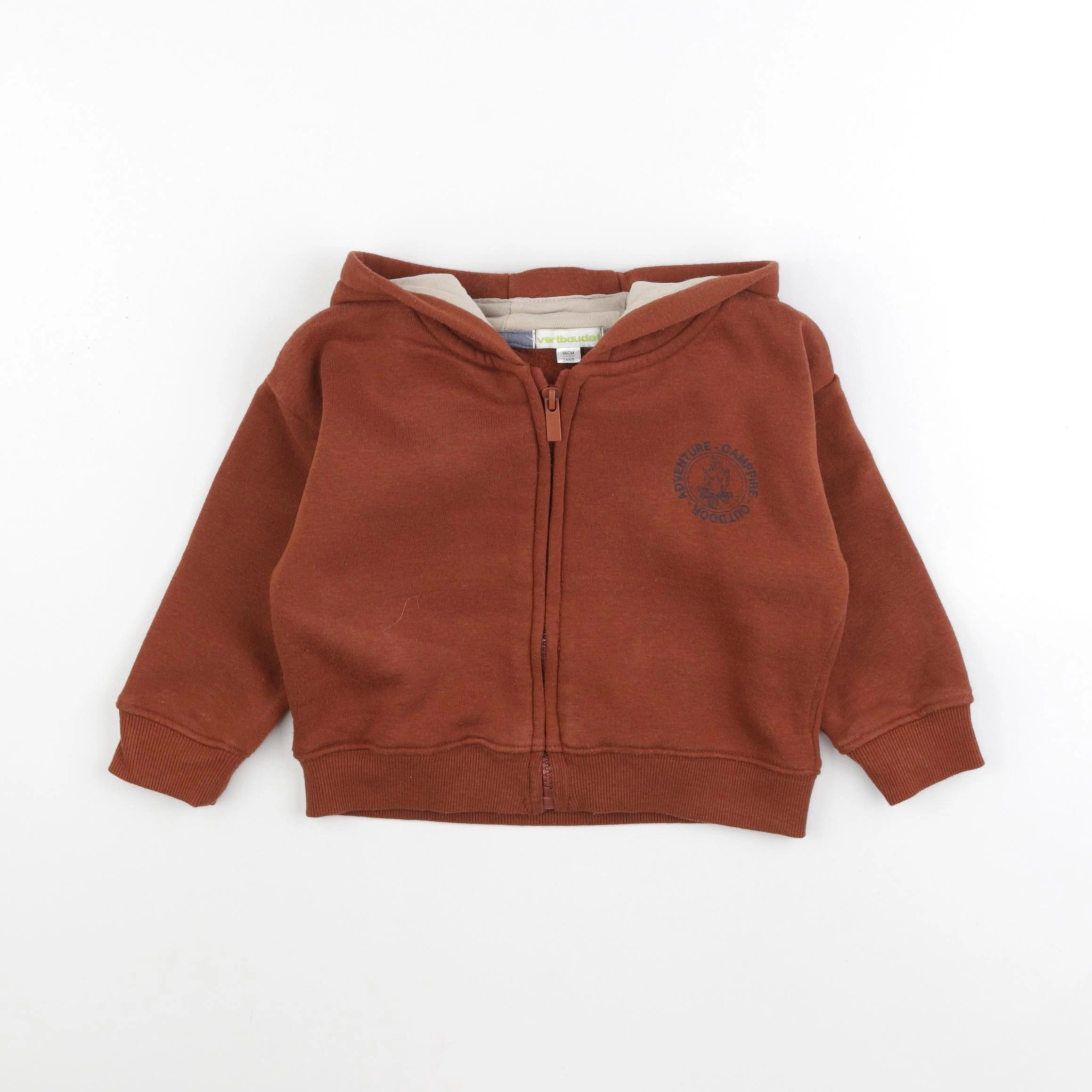 Vertbaudet - sweat imprimé au dos marron - 2 ans