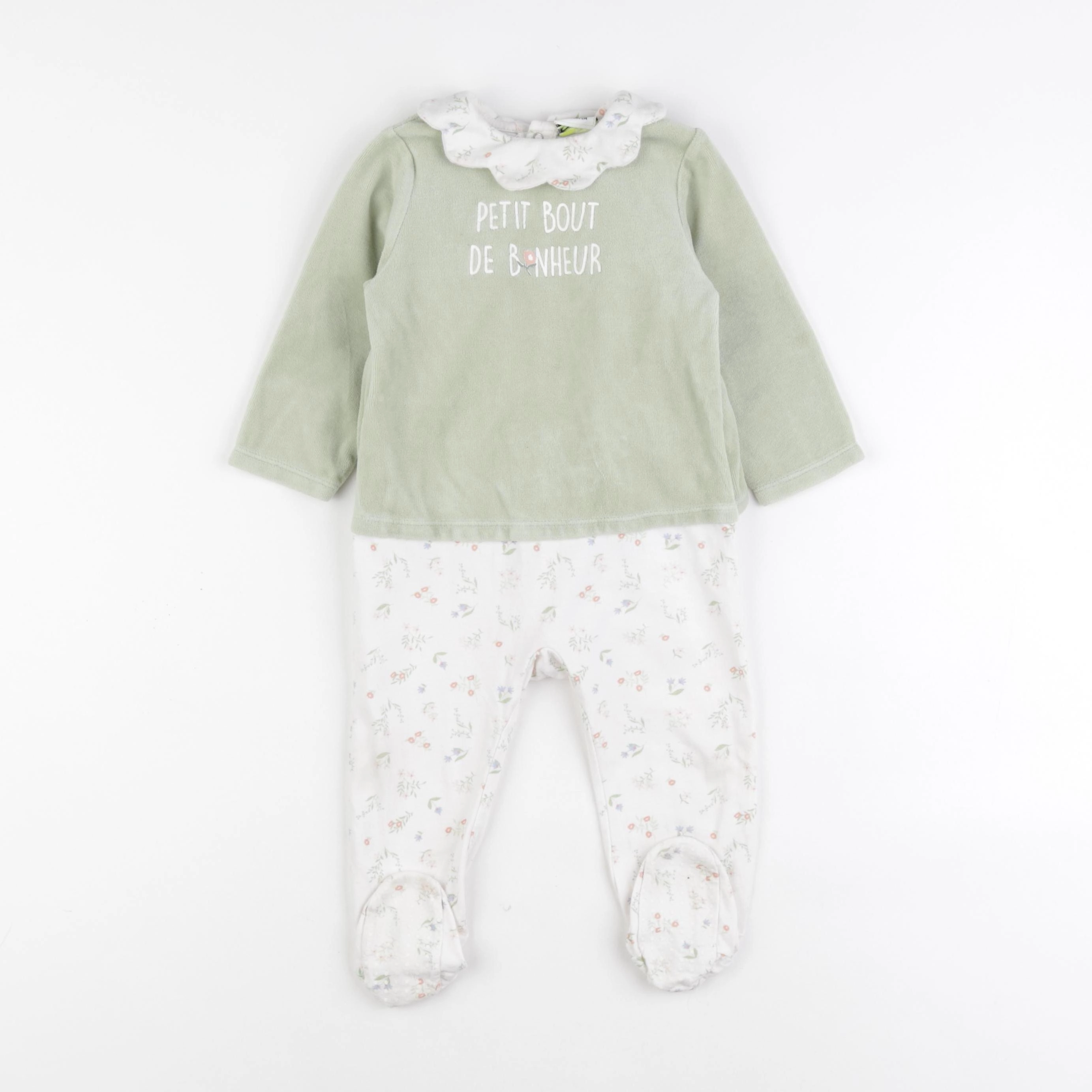 Tape à l'oeil - pyjama velours beige, vert - 18 mois