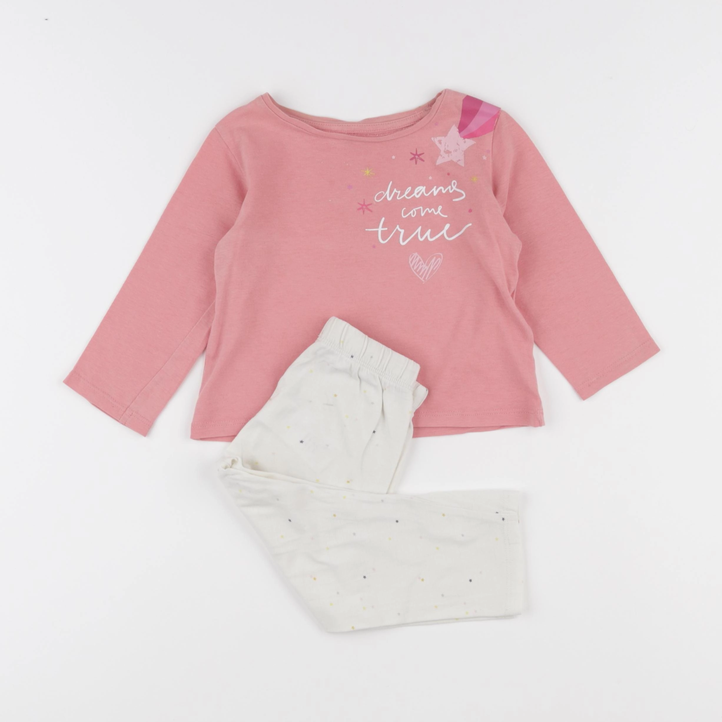 Vertbaudet - pyjama coton blanc, rose - 2 ans
