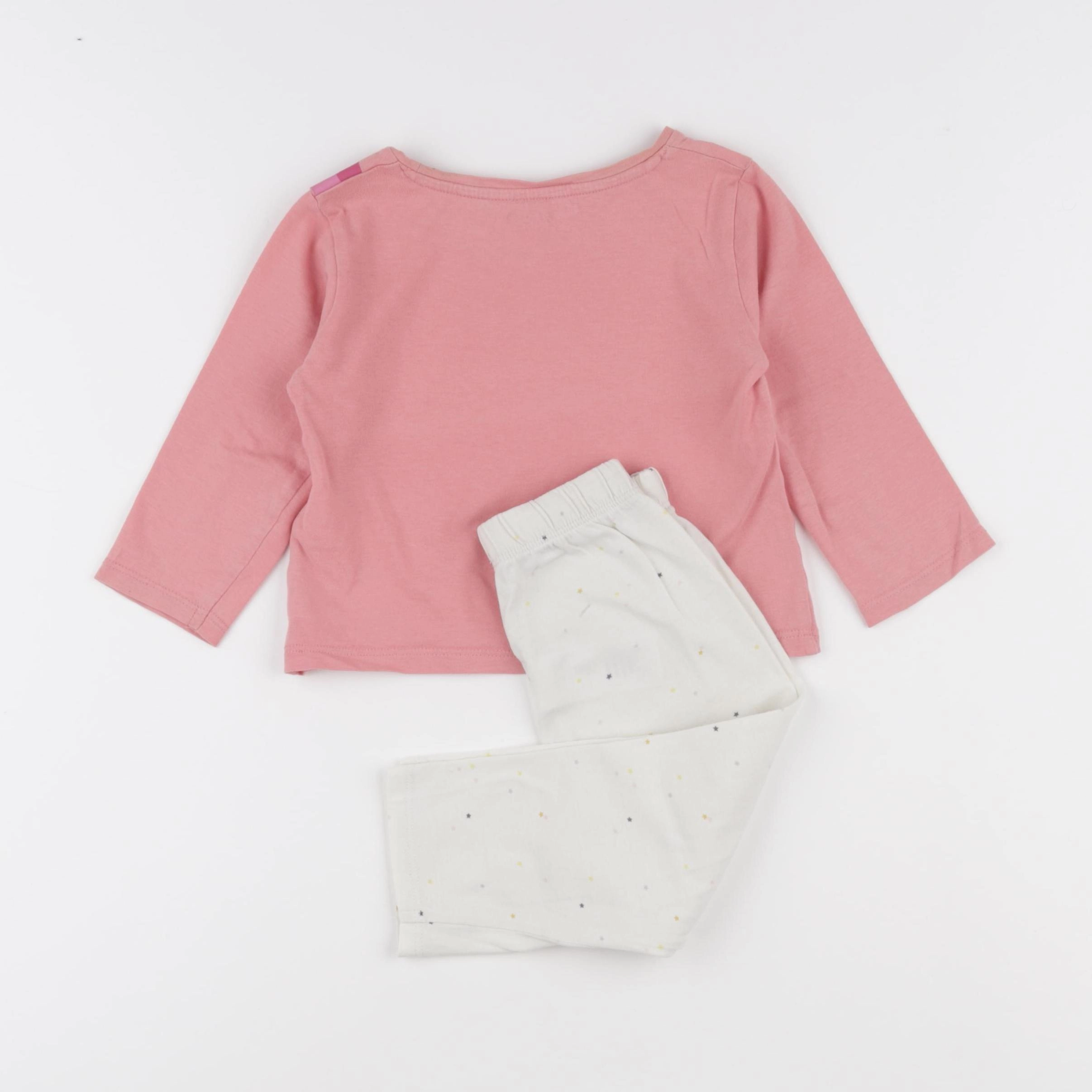 Vertbaudet - pyjama coton blanc, rose - 2 ans