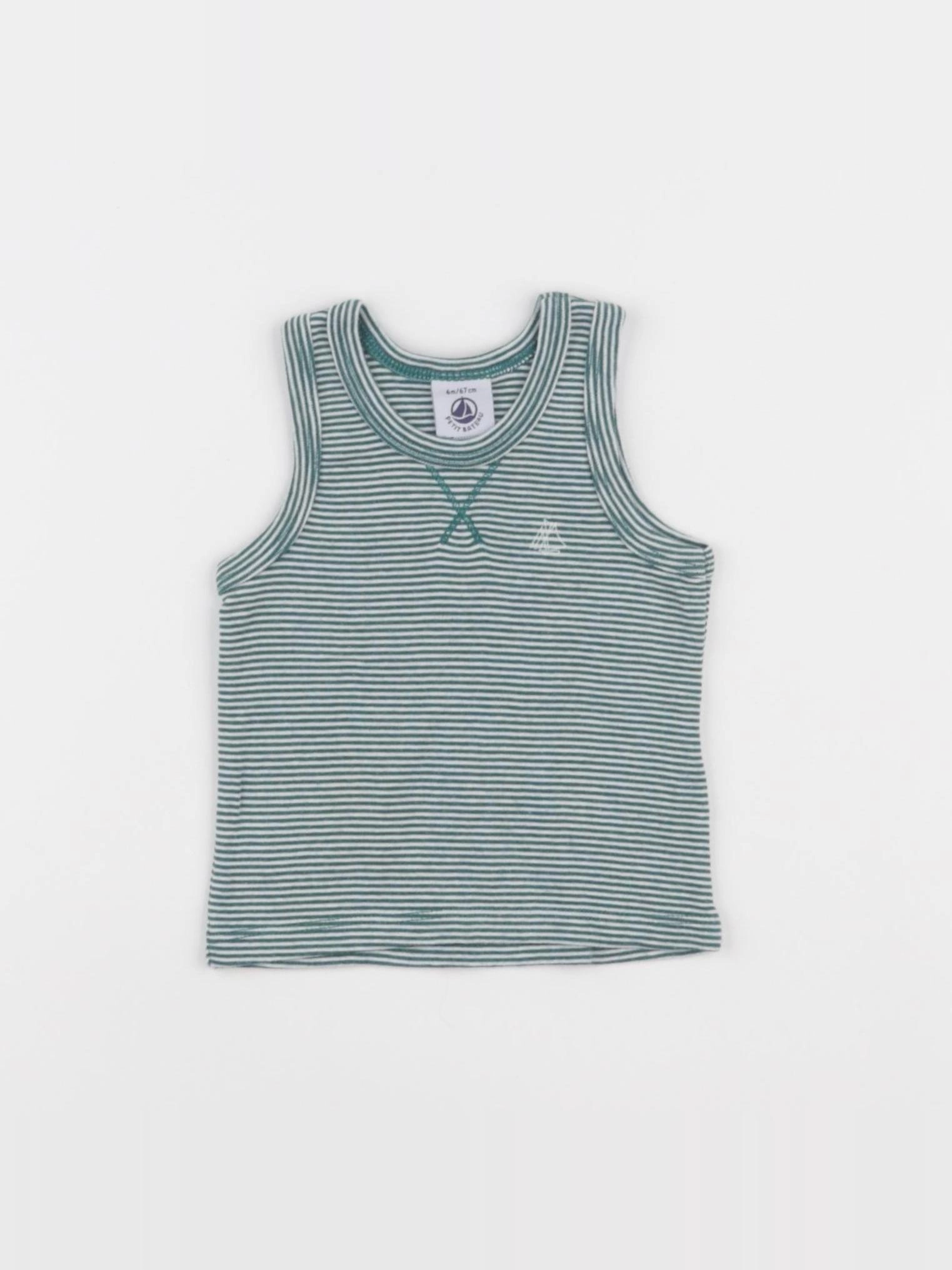 Petit Bateau - maillot de corps blanc, vert - 6 mois