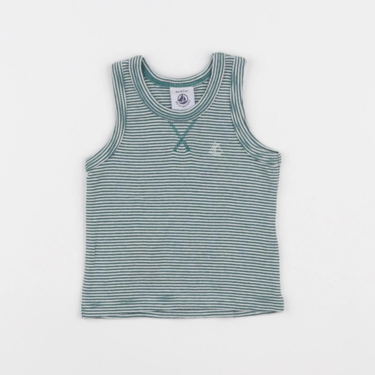 Petit Bateau - maillot de corps blanc, vert - 6 mois