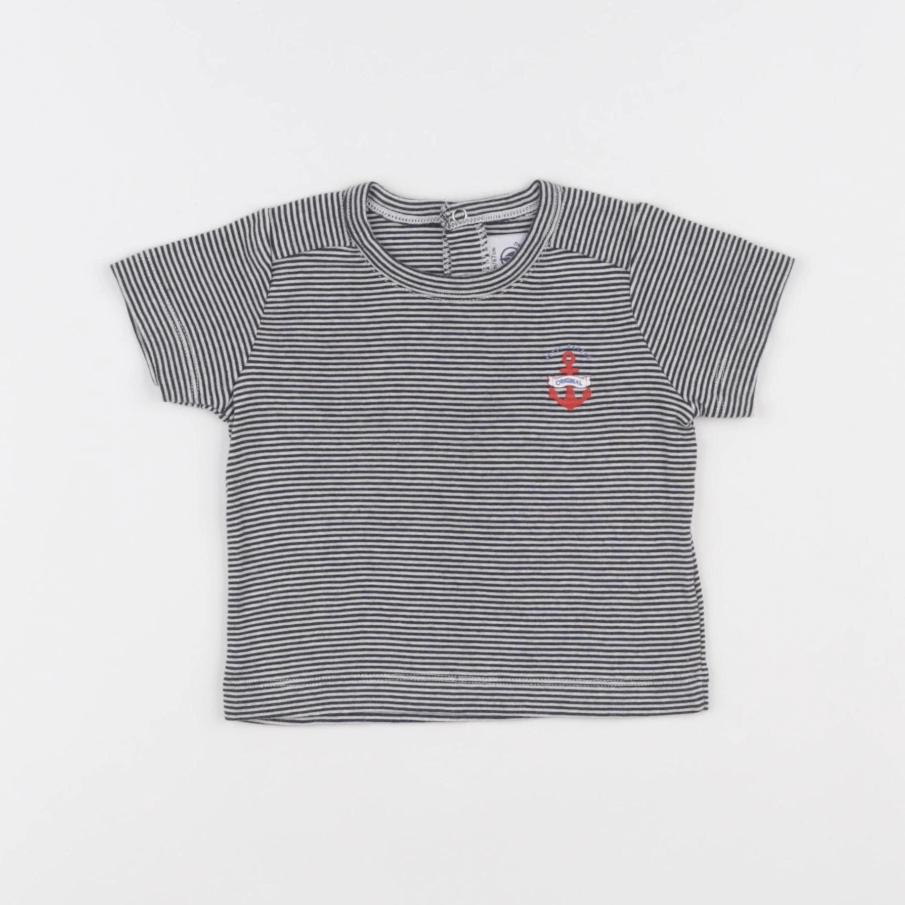 Petit Bateau - tee-shirt blanc, bleu - 6 mois