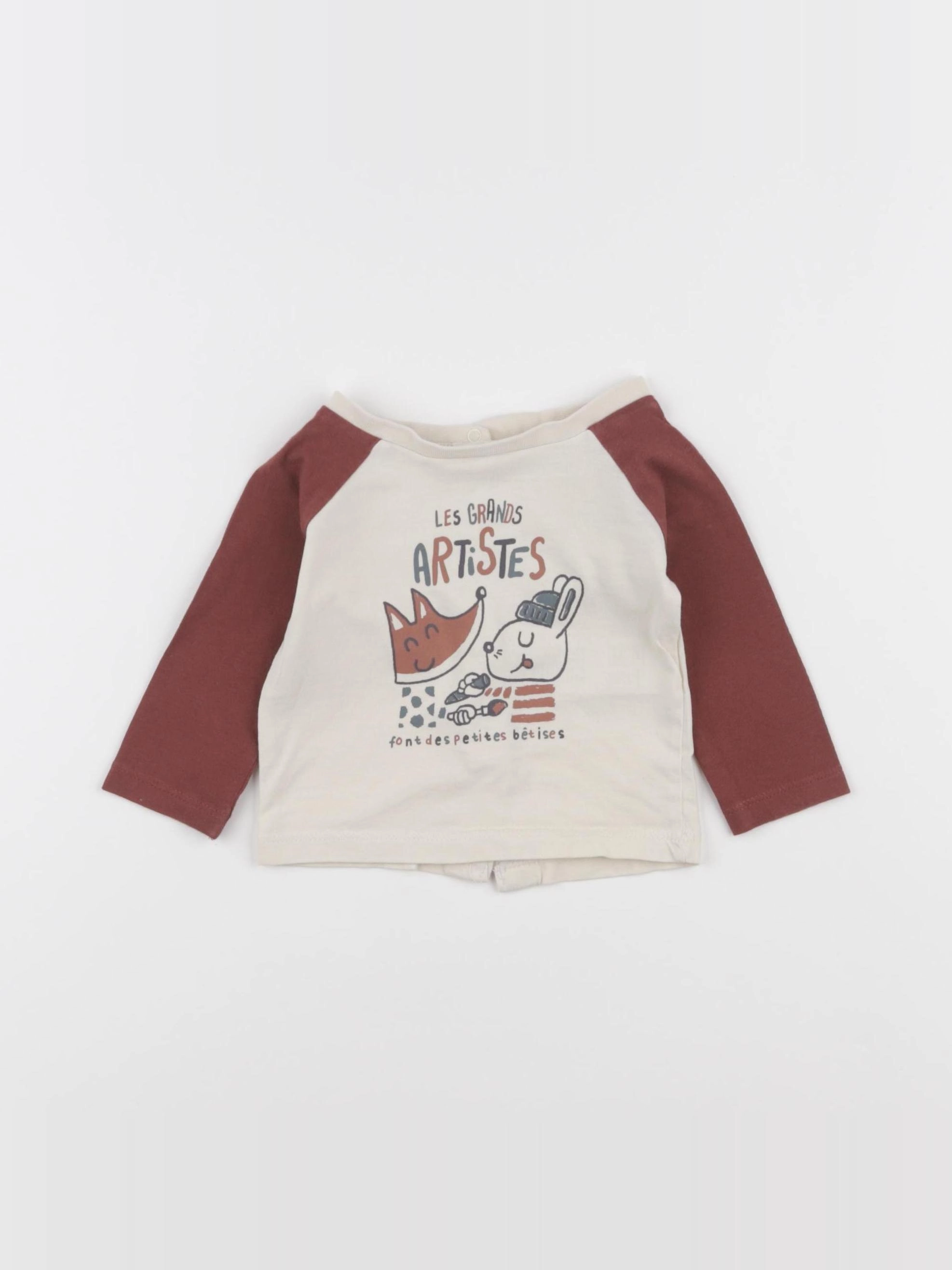 Vertbaudet - tee-shirt beige, rouge - 3 mois