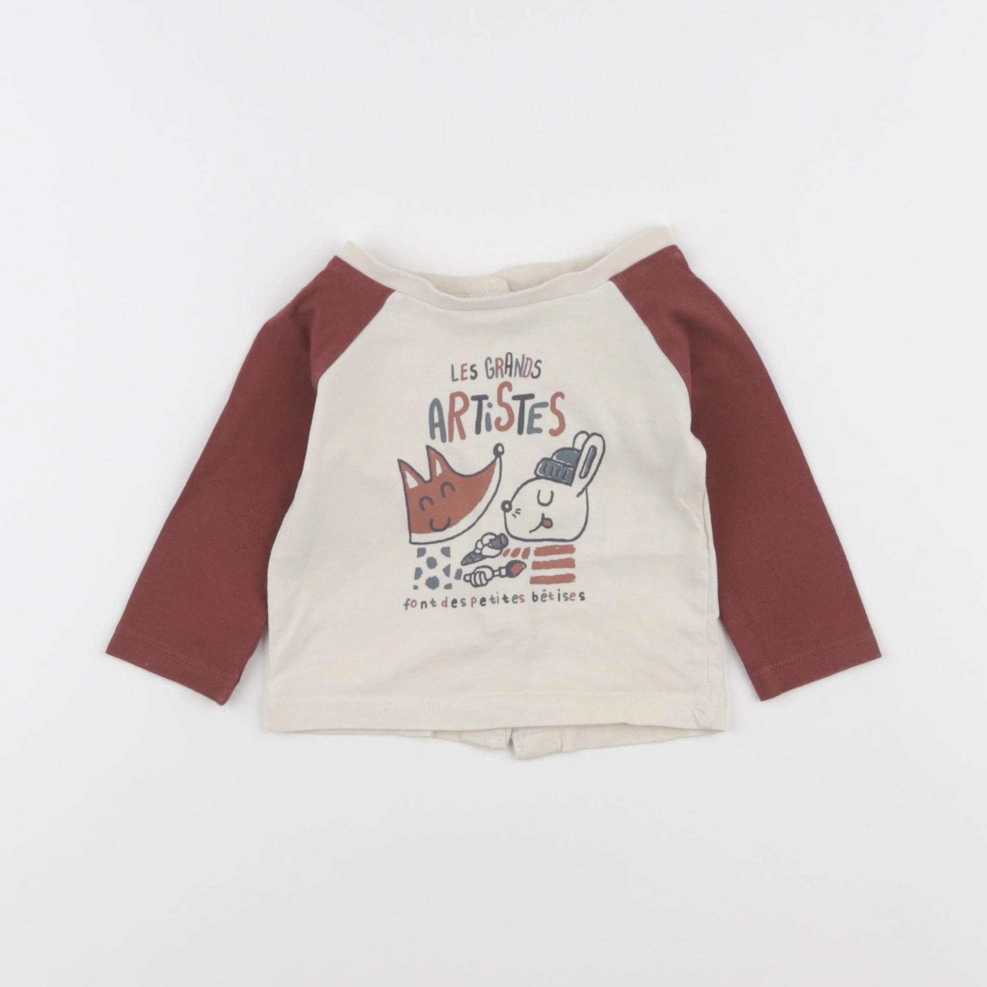 Vertbaudet - tee-shirt beige, rouge - 3 mois