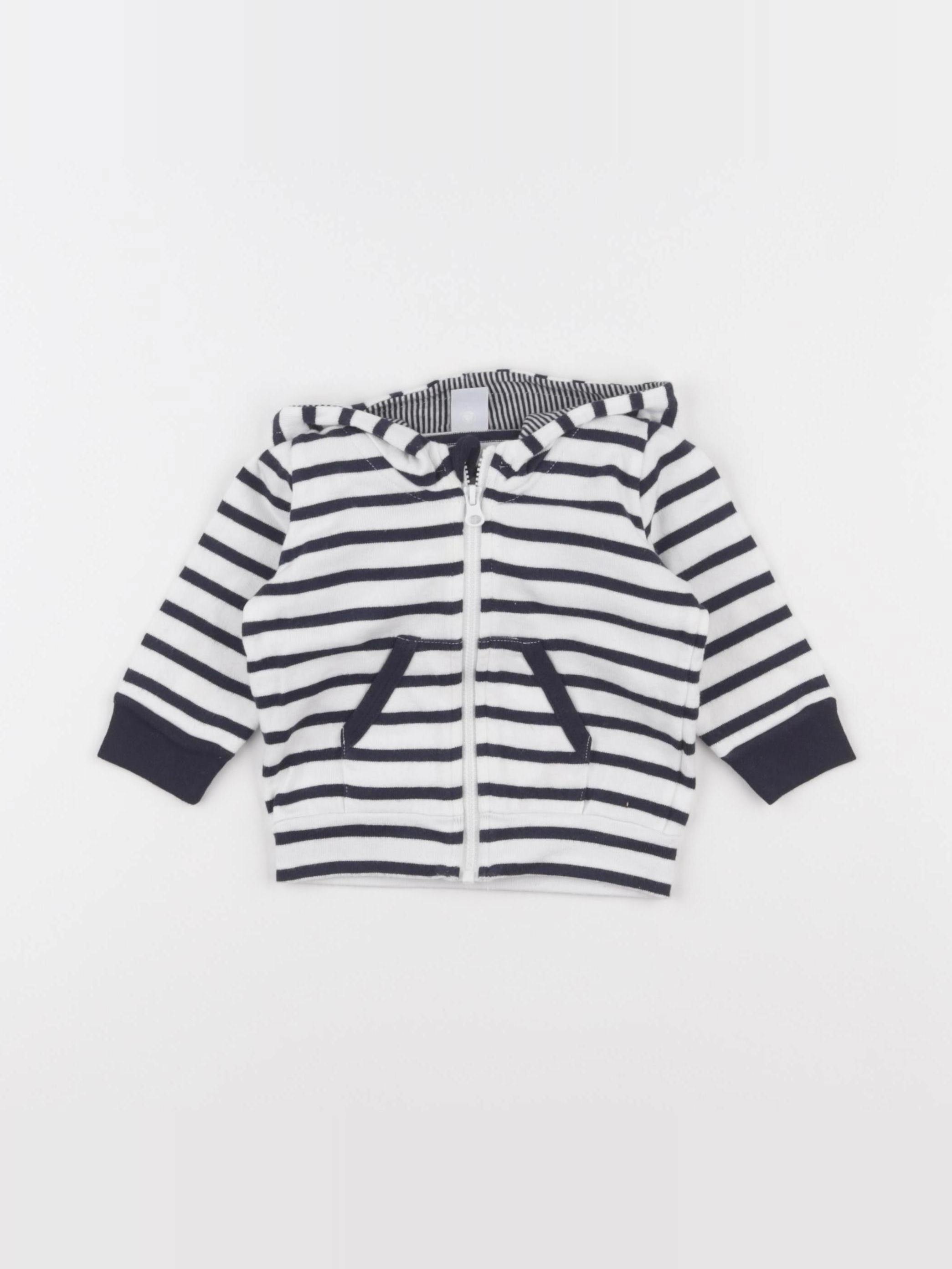 Petit Bateau - sweat blanc, bleu - 6 mois