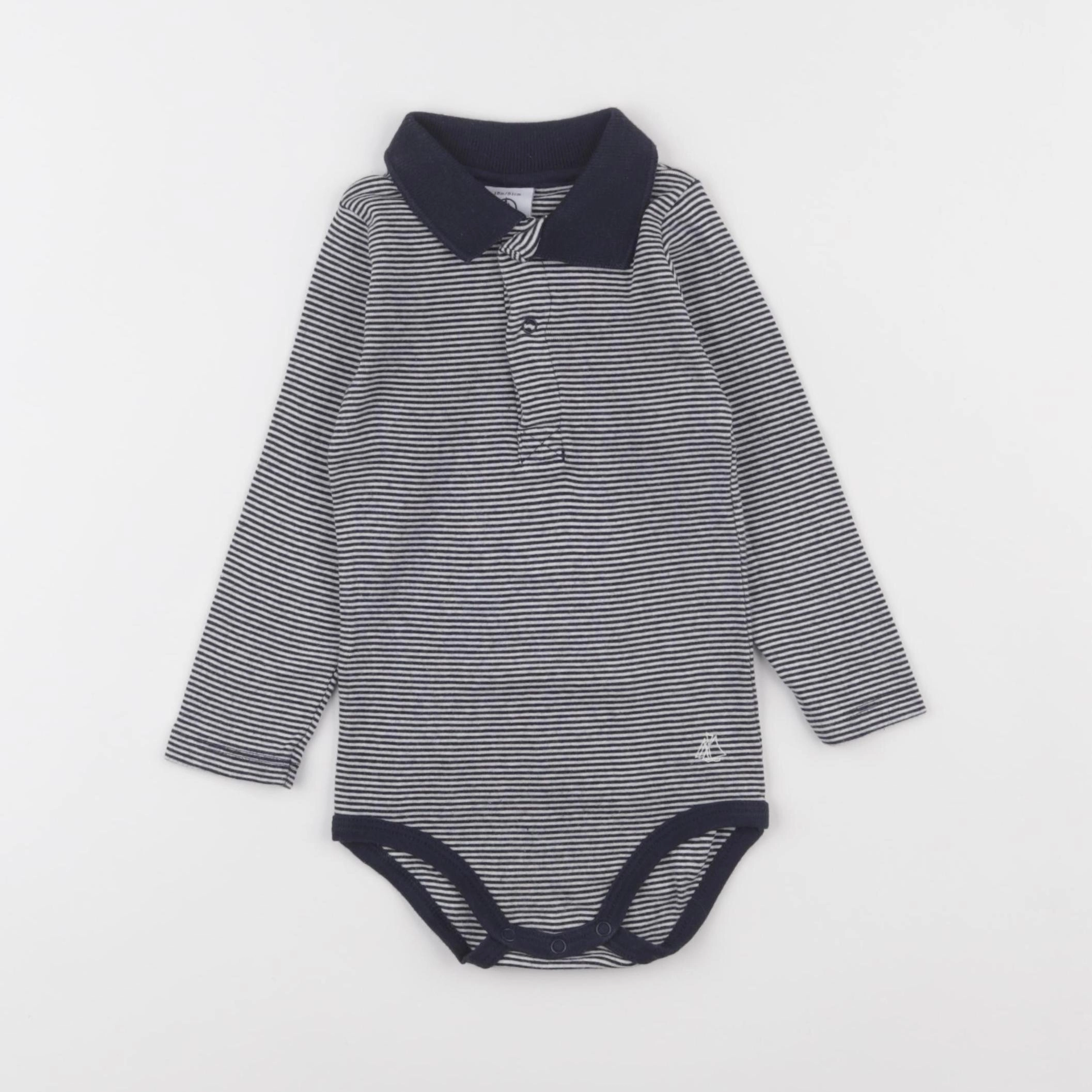 Petit Bateau - body à col blanc, bleu - 18 mois