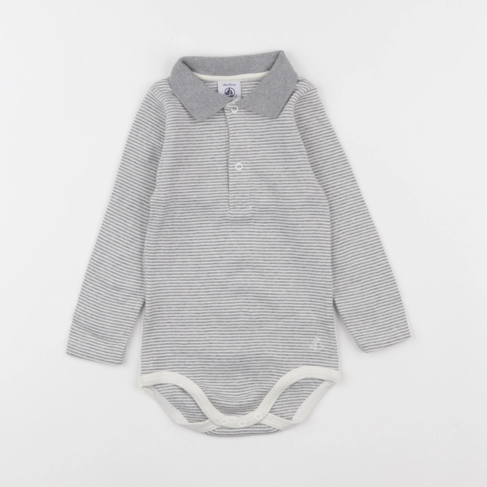Petit Bateau - body à col blanc, gris - 18 mois