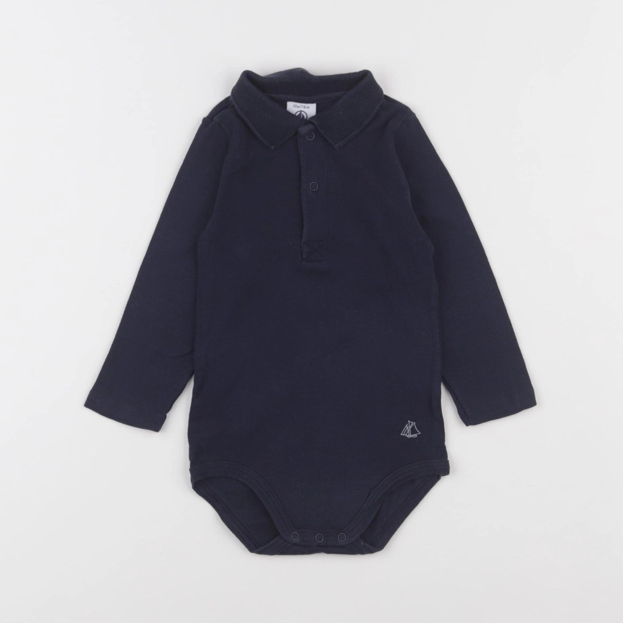 Petit Bateau - body à col bleu - 12 mois