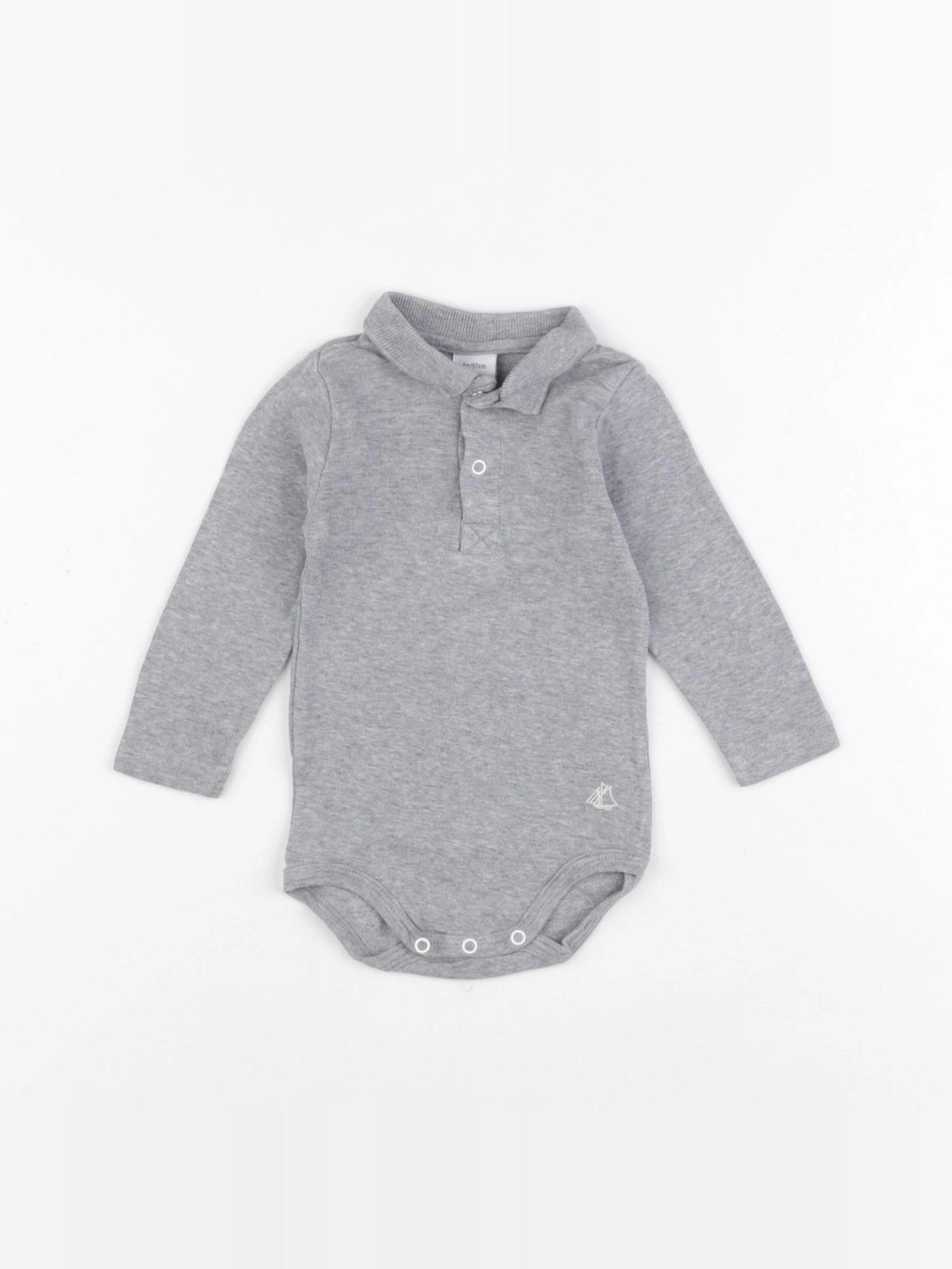 Petit Bateau - body à col gris - 6 mois