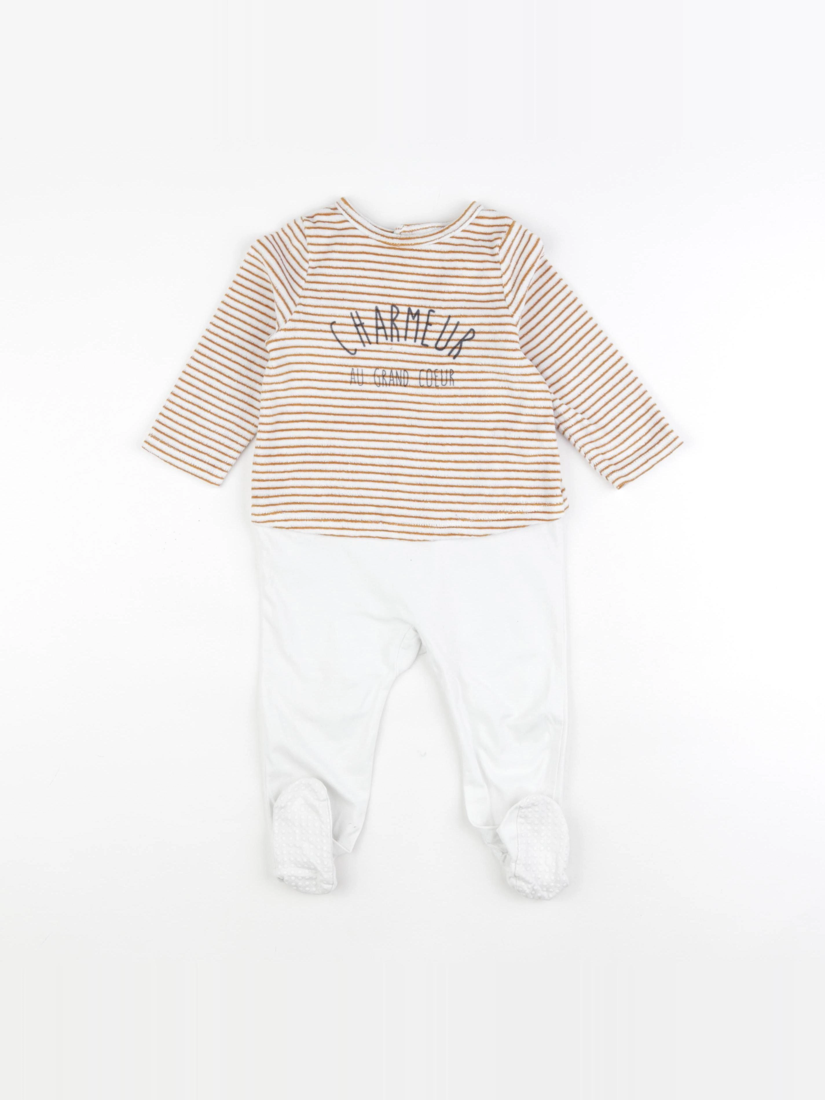Tape à l'oeil - pyjama velours blanc, marron - 18 mois