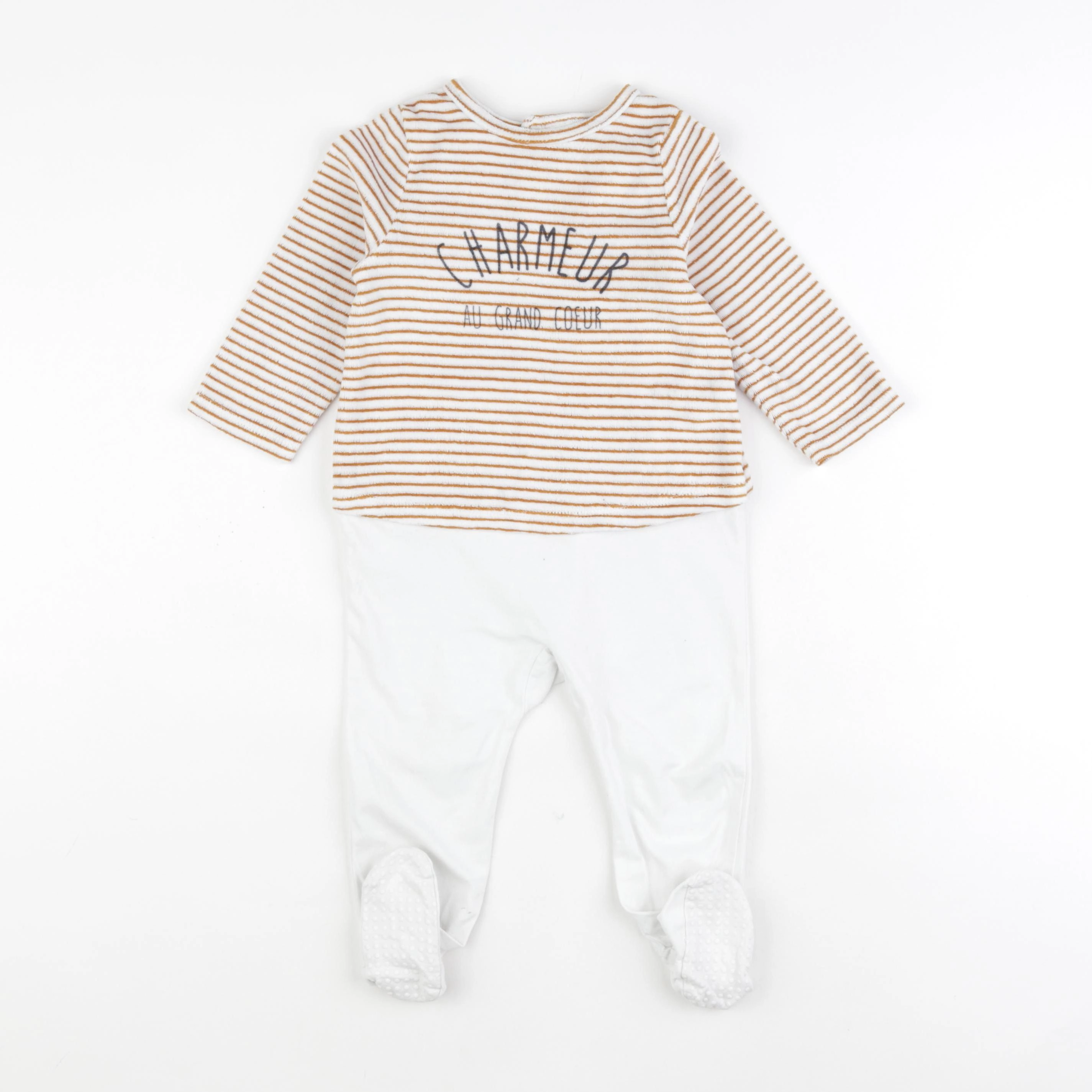 Tape à l'oeil - pyjama velours blanc, marron - 18 mois