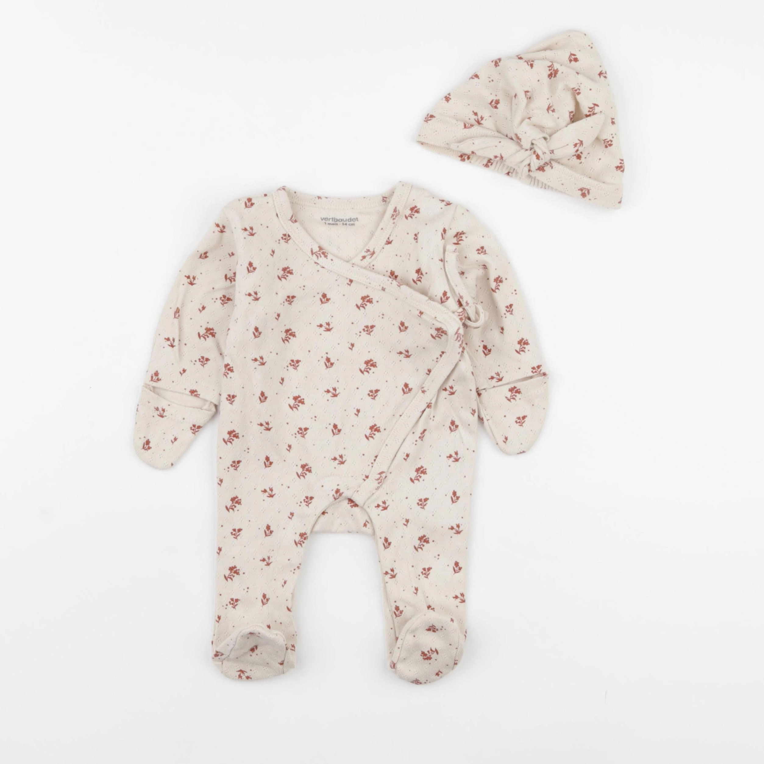 Vertbaudet - ensemble beige - 1 mois