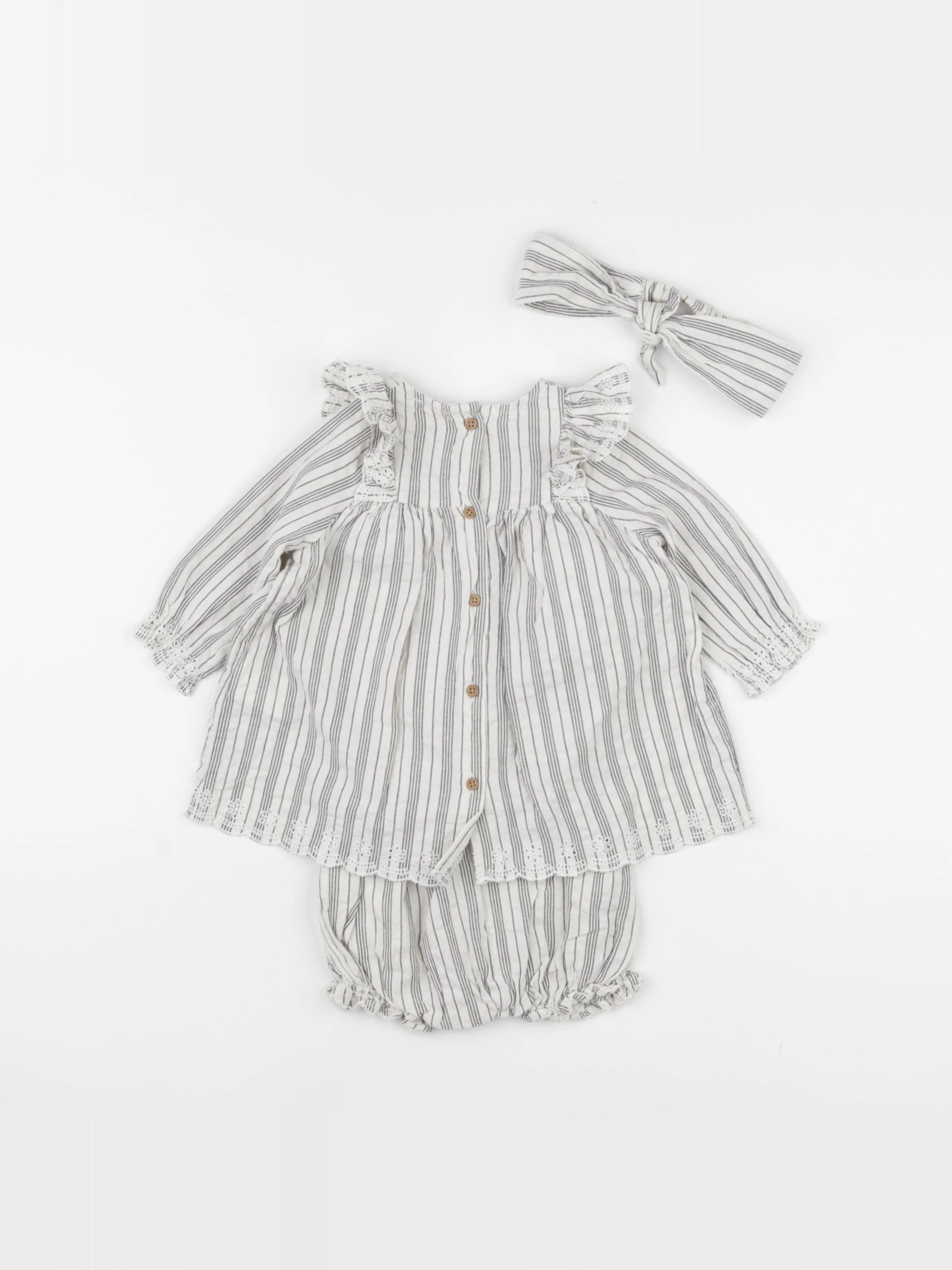 Vertbaudet - ensemble gris, beige - 6 mois