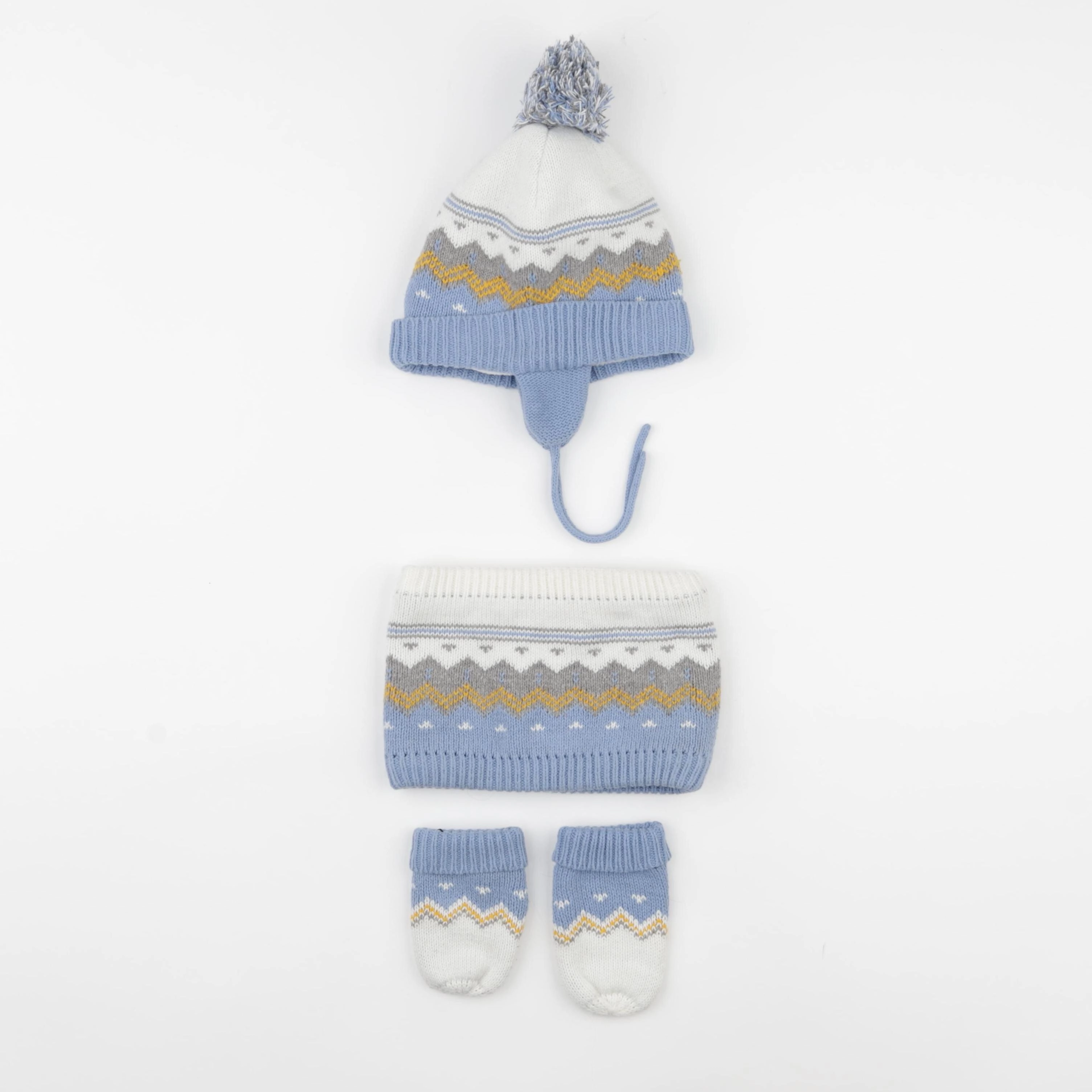 Vertbaudet - ensemble bonnet/moufles/tour de cou bleu, blanc, gris - 12/18 mois