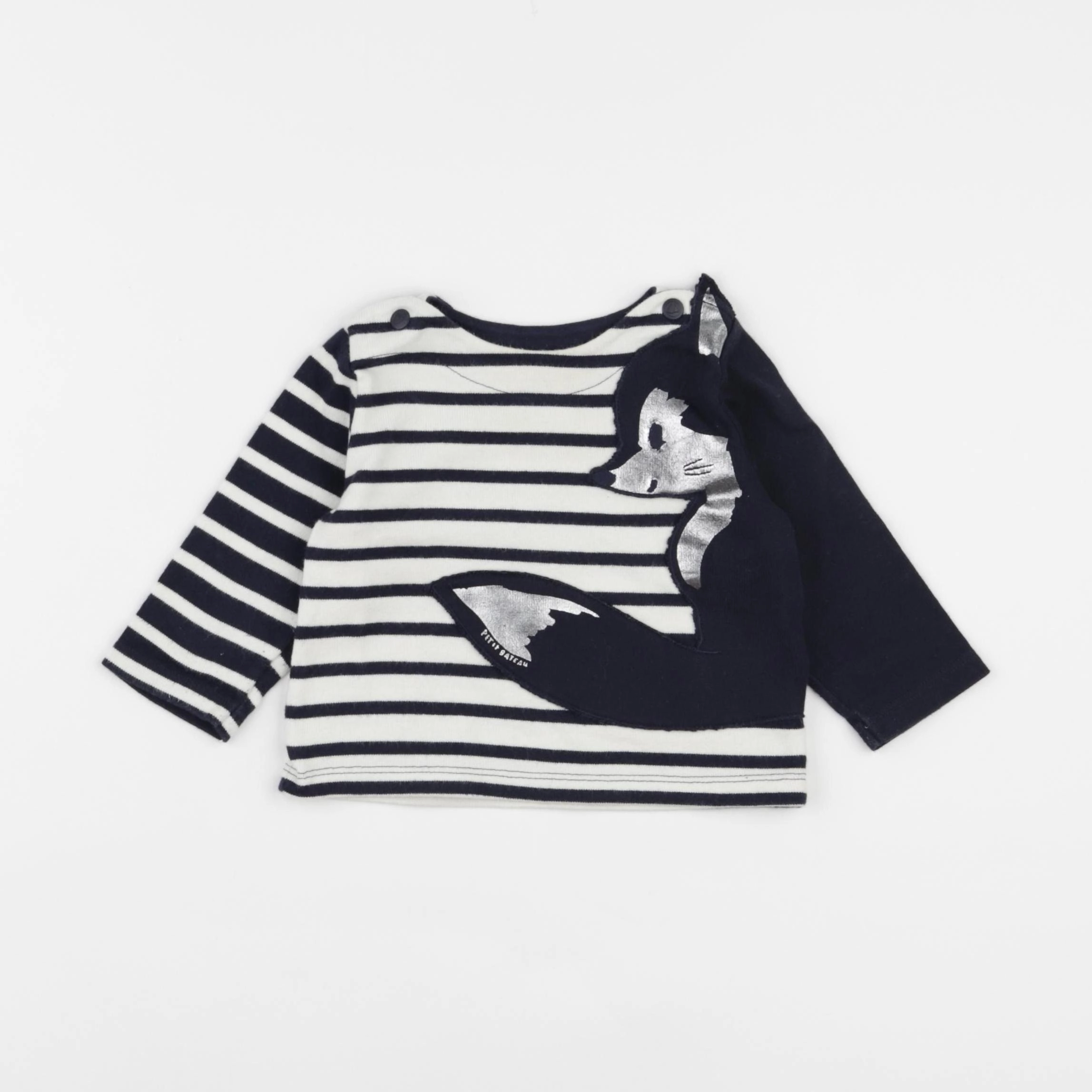 Petit Bateau - sweat blanc, bleu - 6 mois