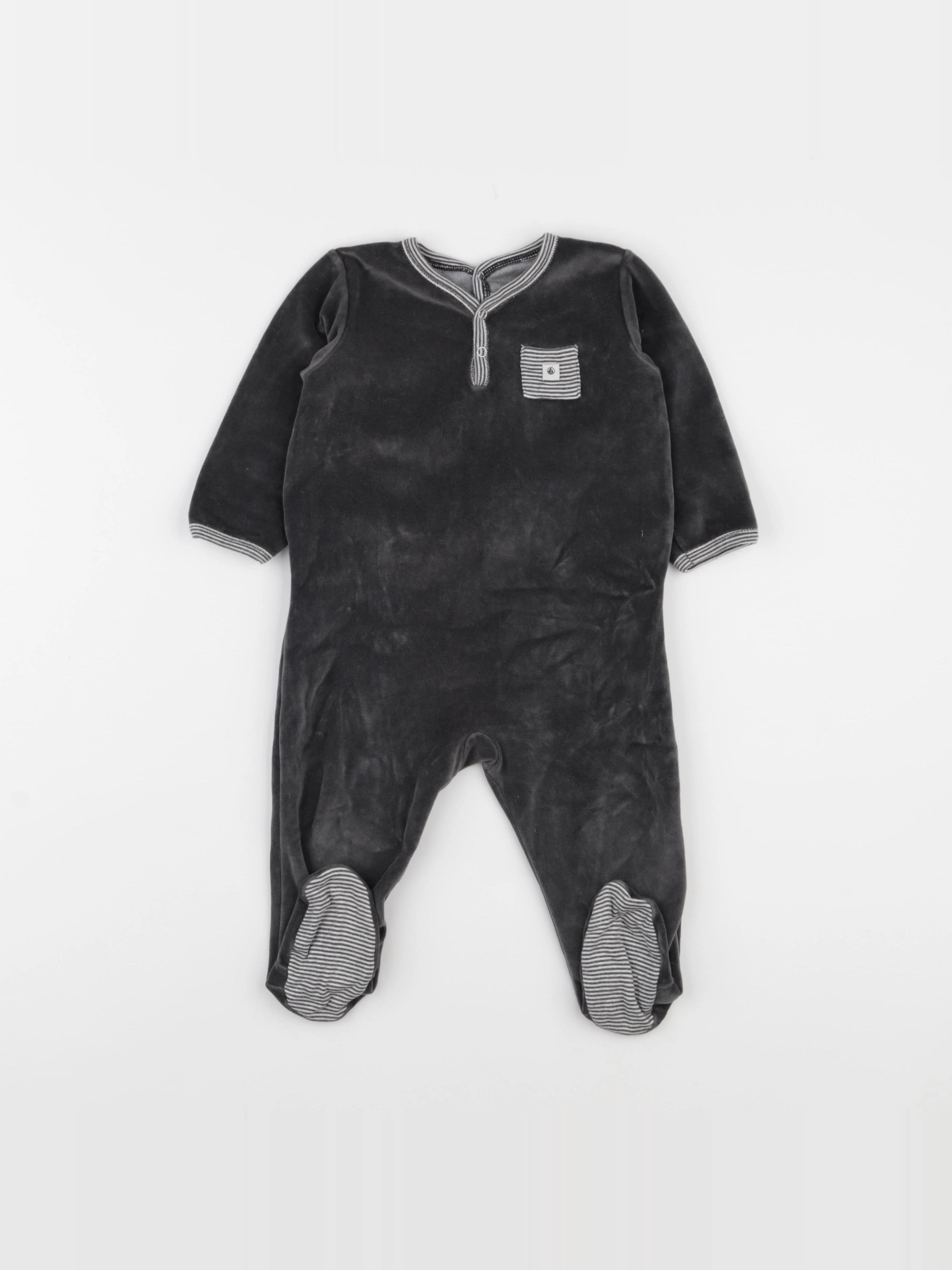Petit Bateau - pyjama velours gris - 12 mois
