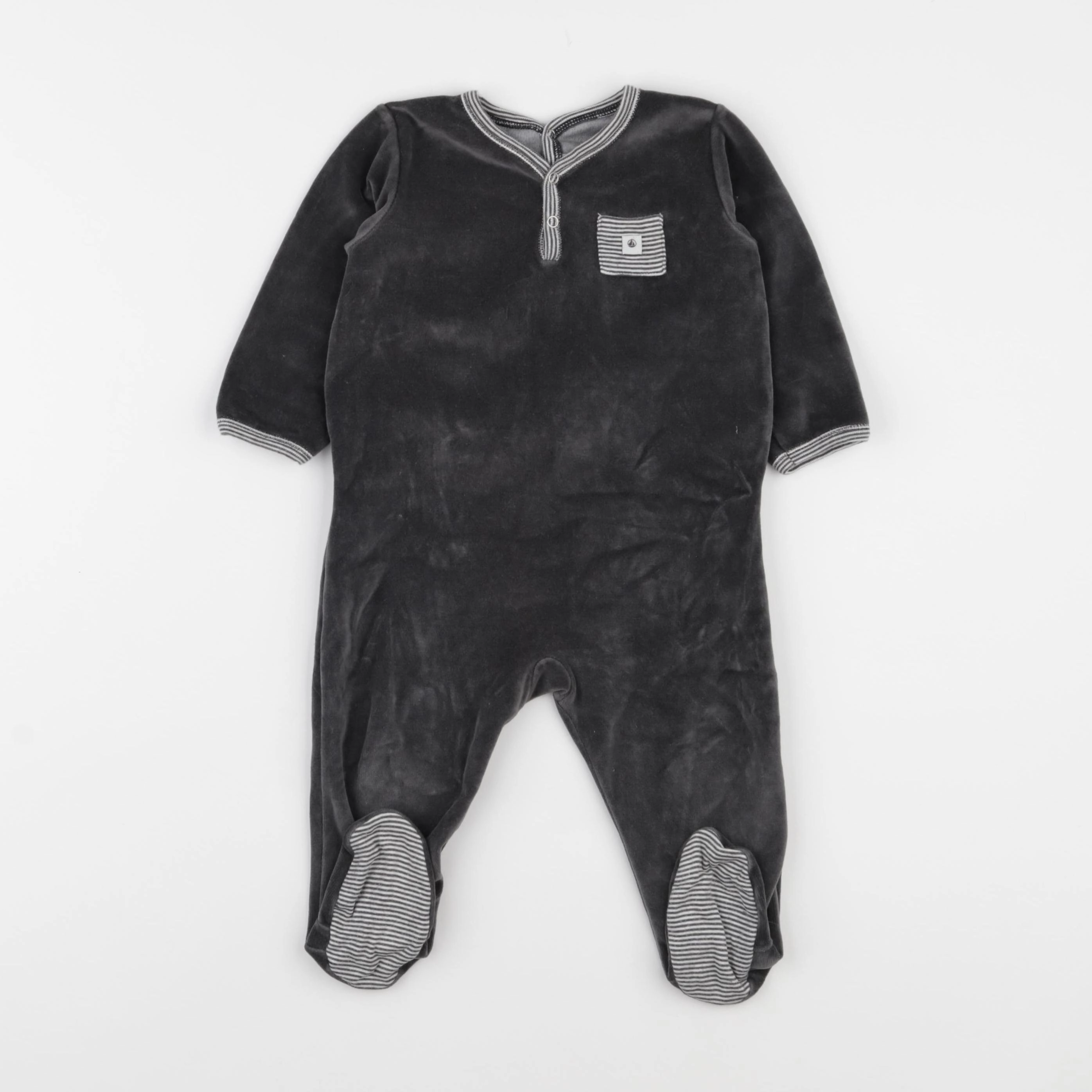 Petit Bateau - pyjama velours gris - 12 mois
