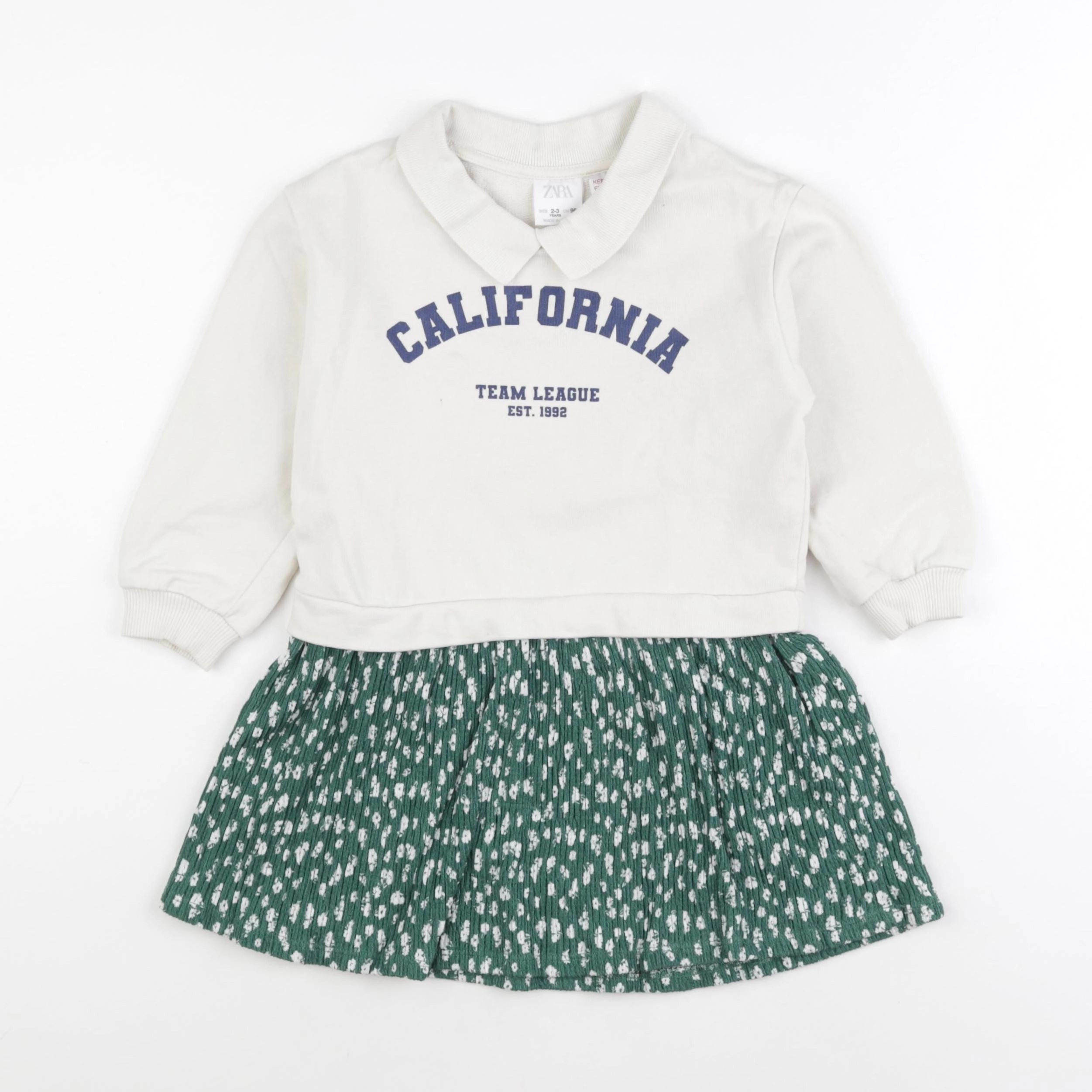 Zara - robe beige, vert - 2/3 ans