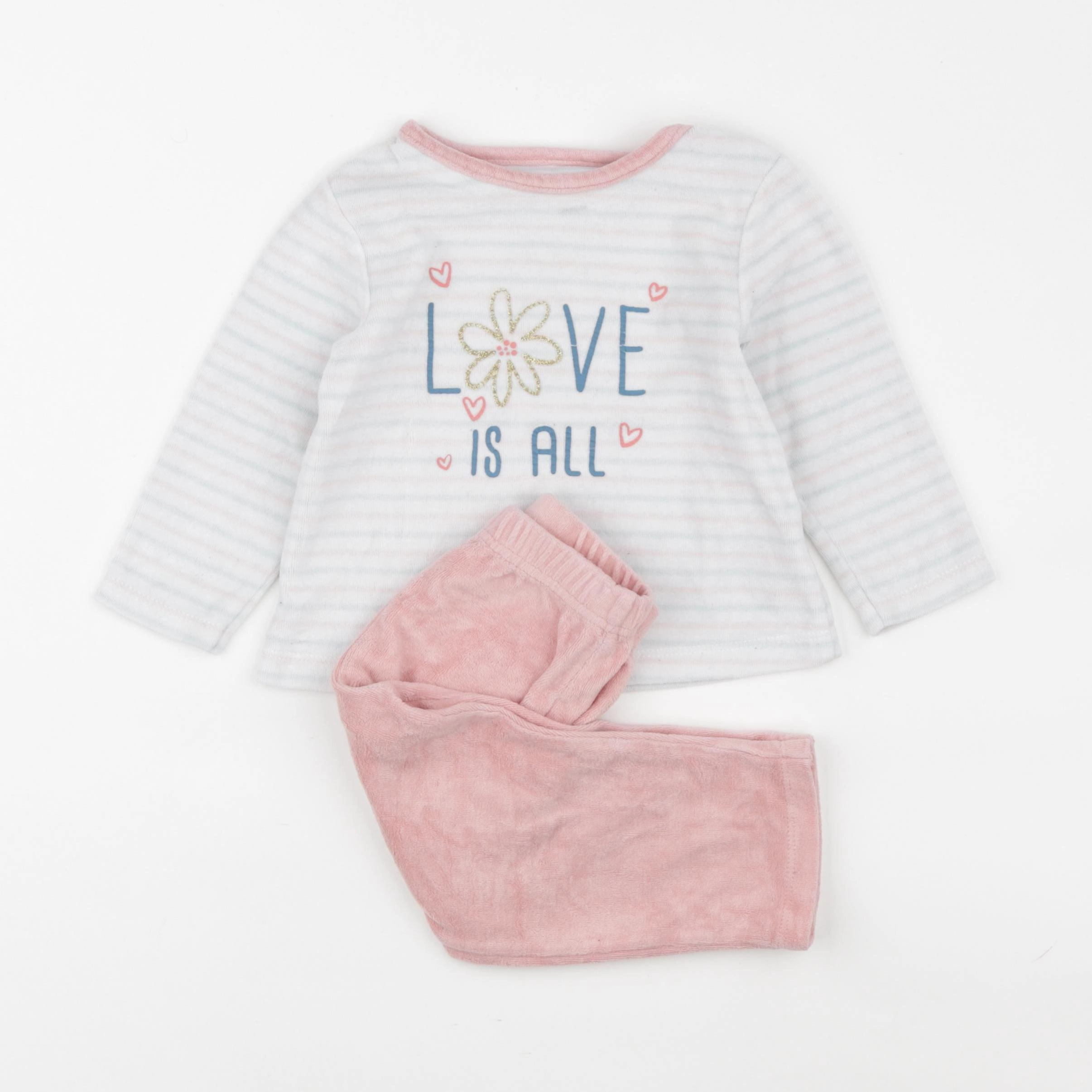 Vertbaudet - pyjama velours blanc, rose - 2 ans