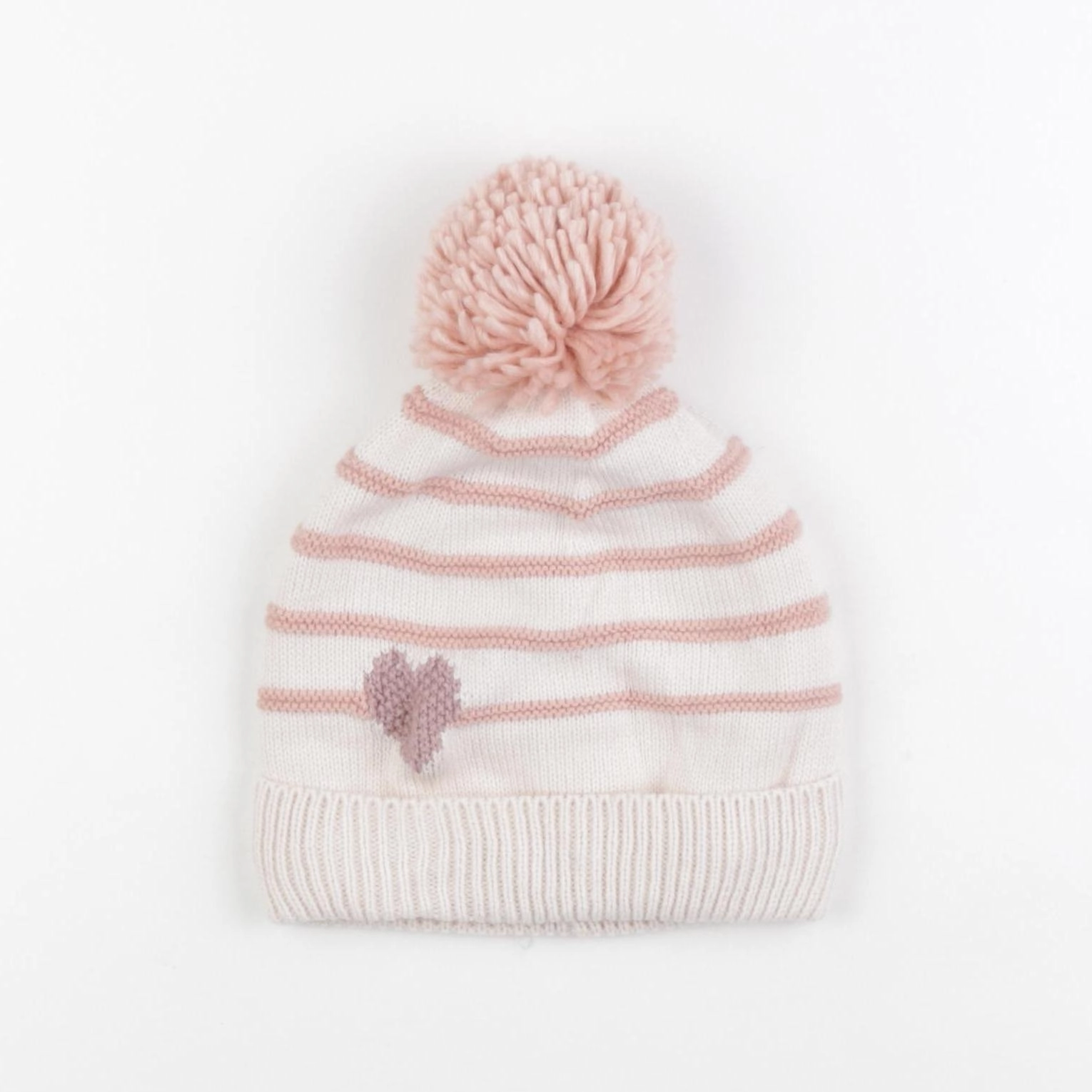 Vertbaudet - bonnet blanc, rose - 12/14 ans