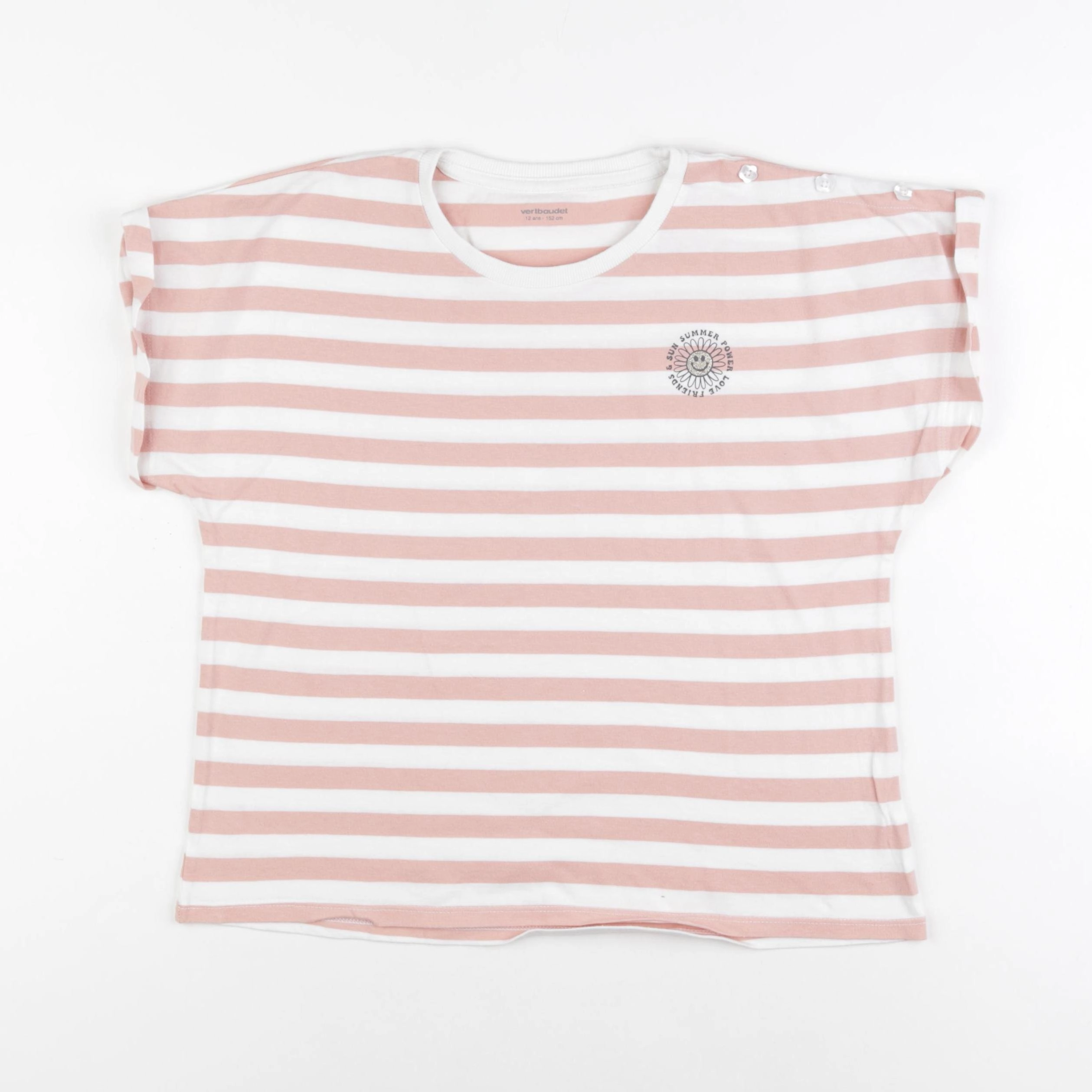 Vertbaudet - tee-shirt rose, blanc - 12 ans