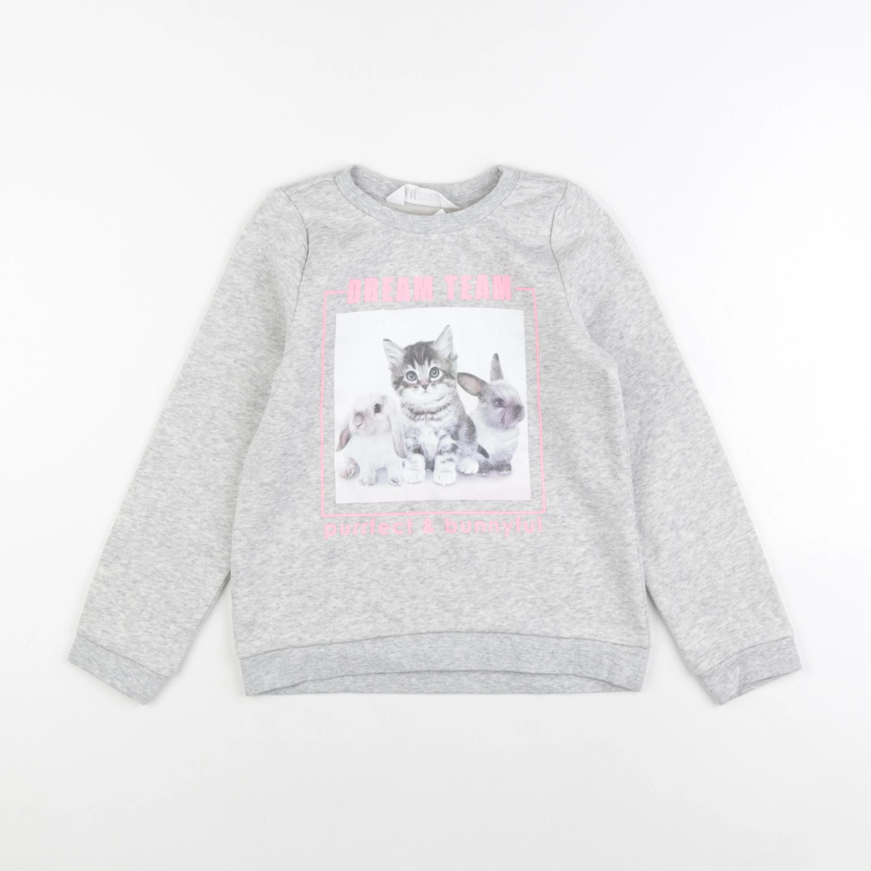 H&M - sweat gris, rose - 6/8 ans