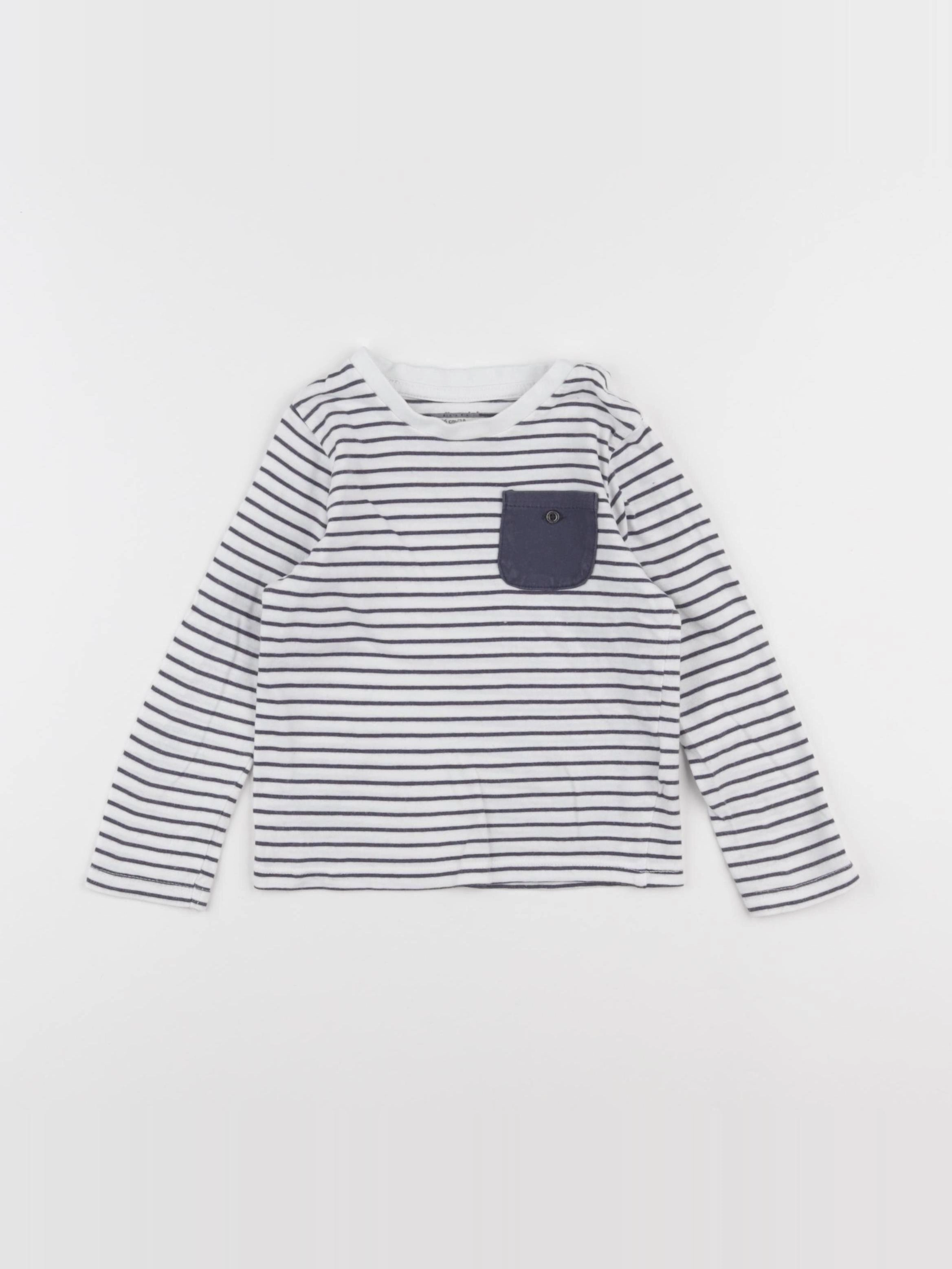 Vertbaudet - tee-shirt blanc, bleu - 2 ans