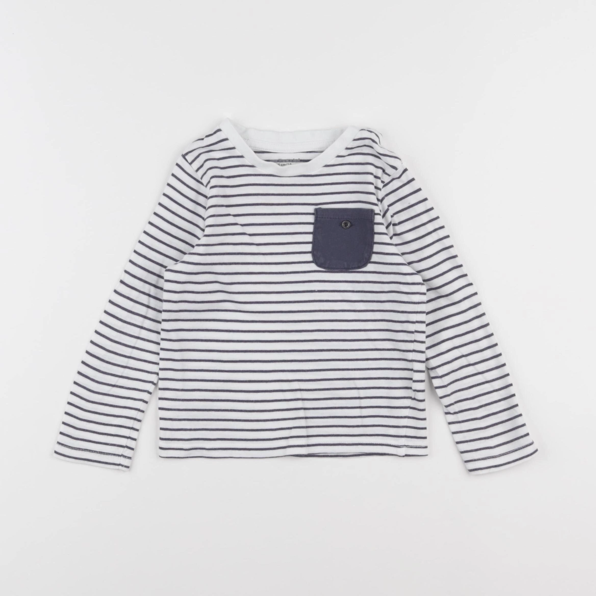 Vertbaudet - tee-shirt blanc, bleu - 2 ans