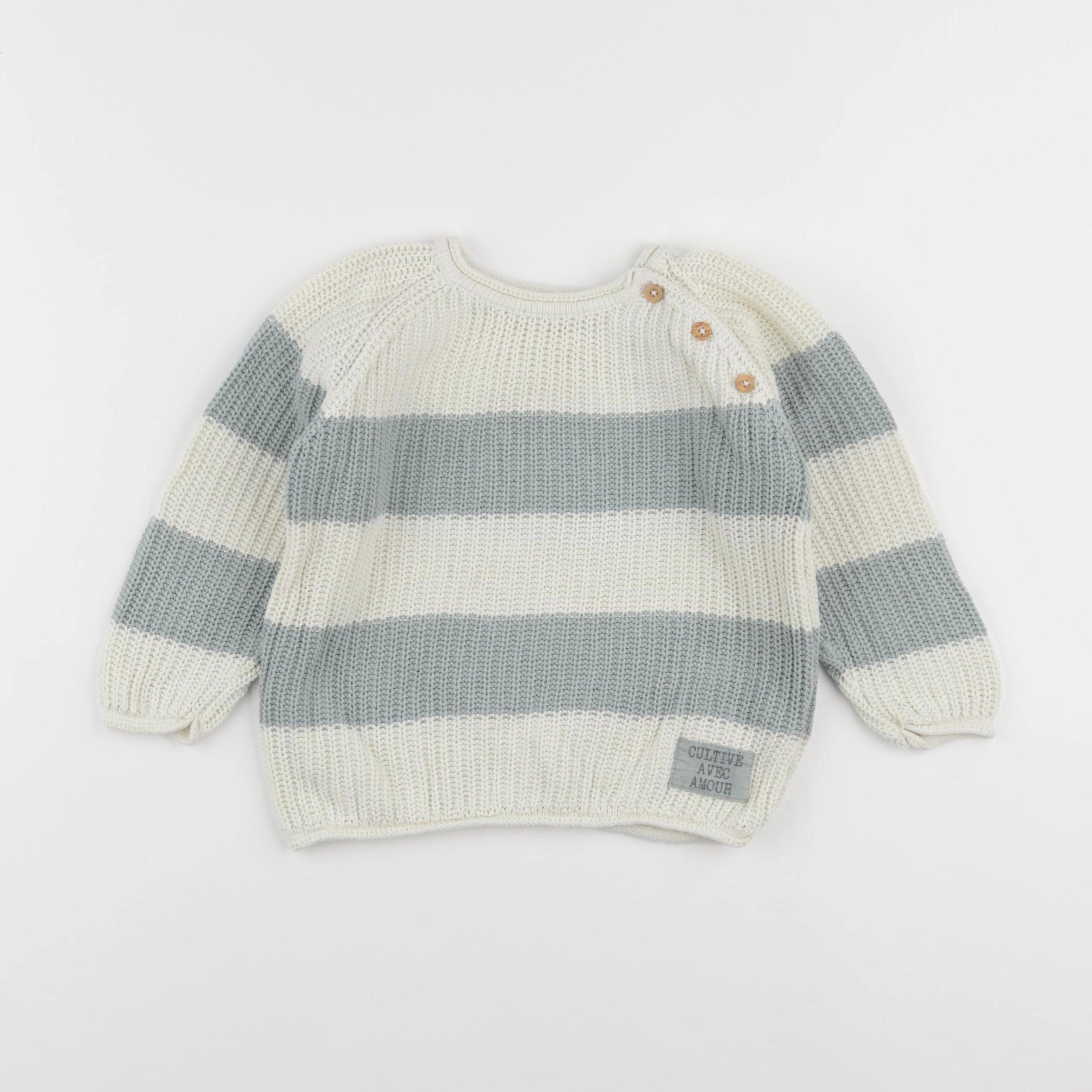 Vertbaudet - pull blanc, vert - 18 mois