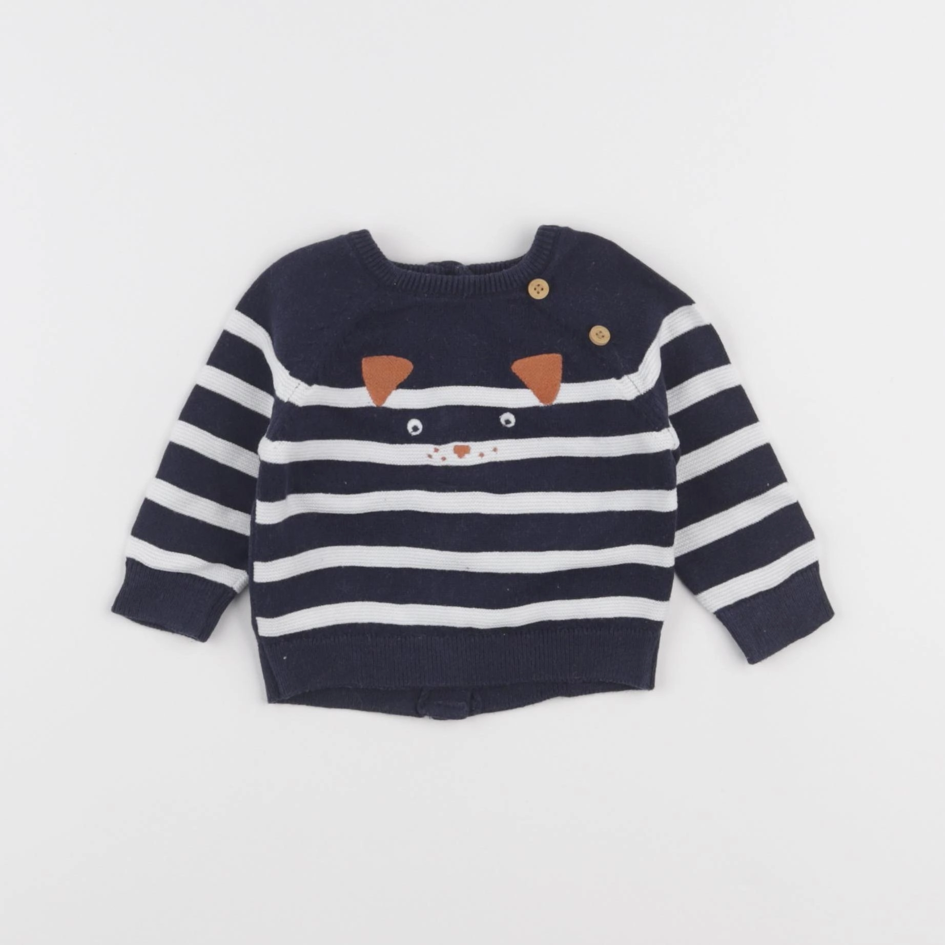 Vertbaudet - pull bleu, blanc - 1 mois