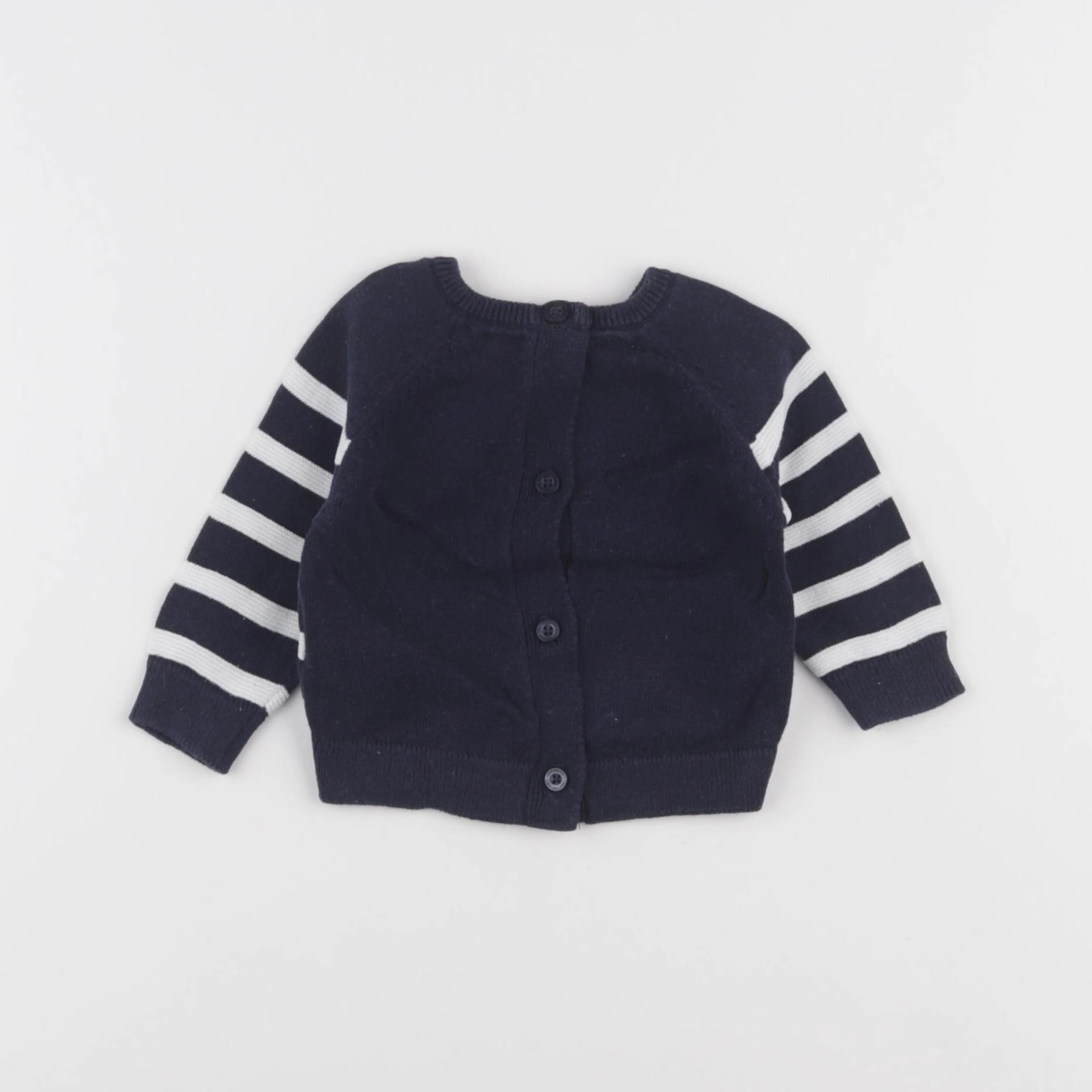 Vertbaudet - pull bleu, blanc - 1 mois