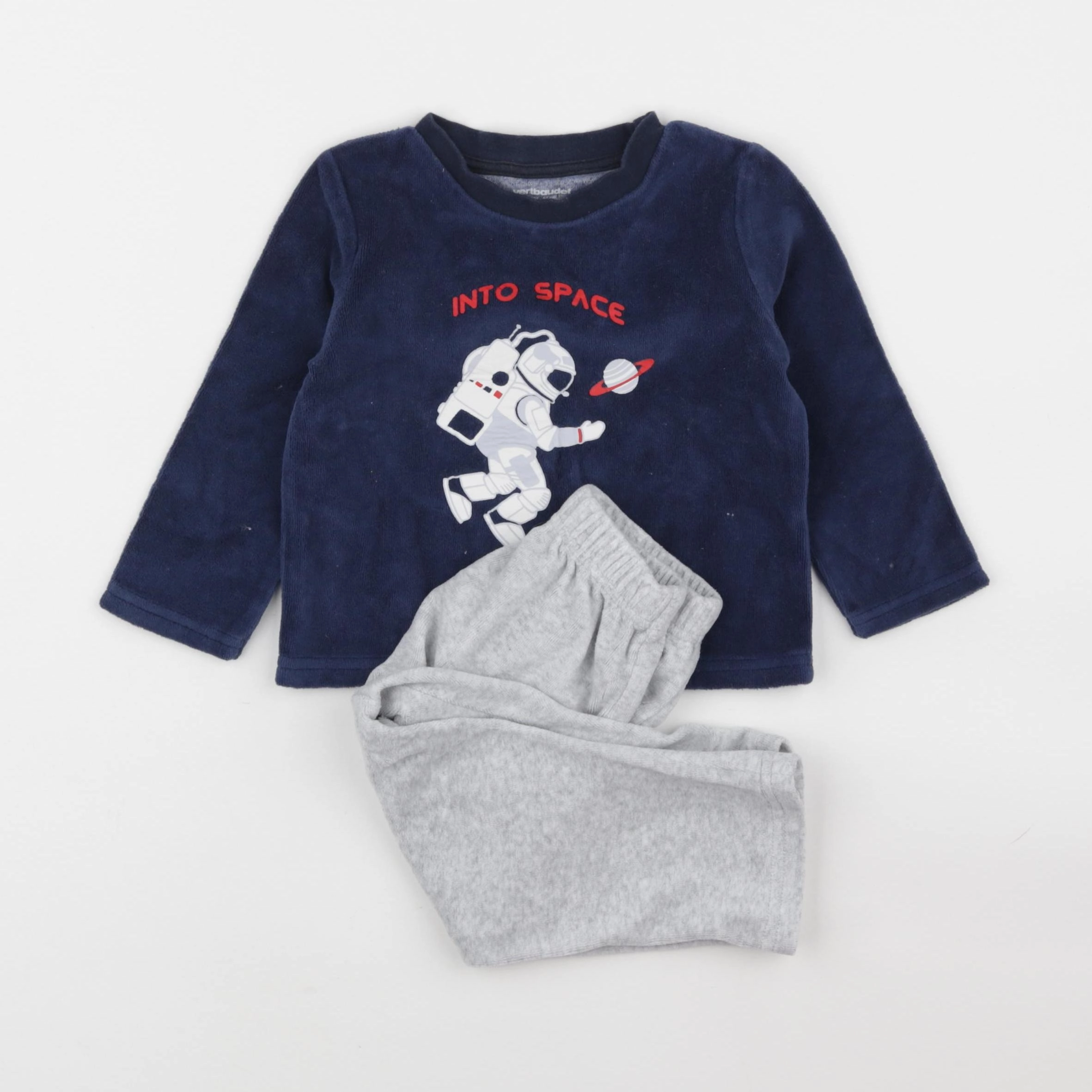 Vertbaudet - pyjama velours bleu, gris - 2 ans