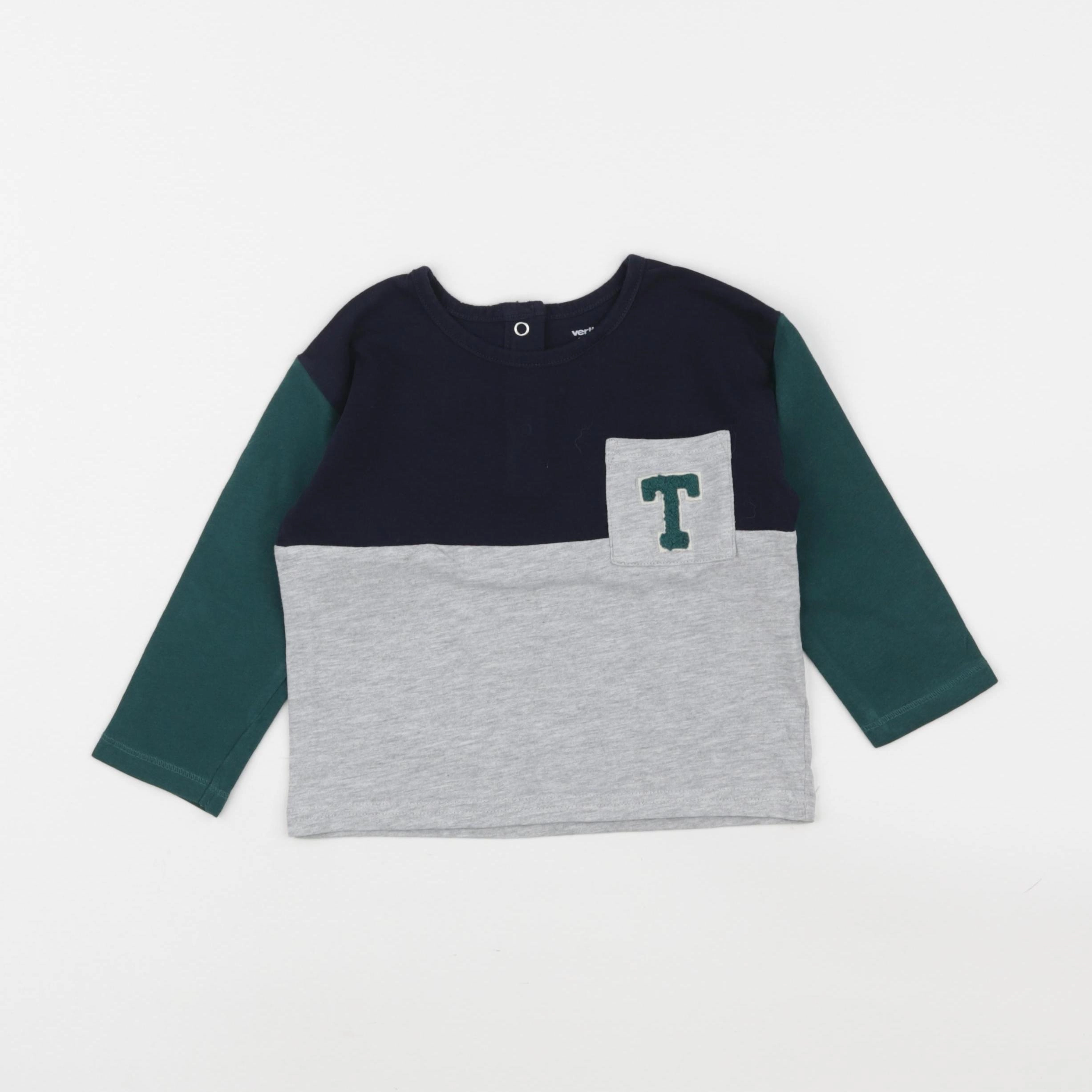 Vertbaudet - tee-shirt bleu, gris, vert - 18 mois