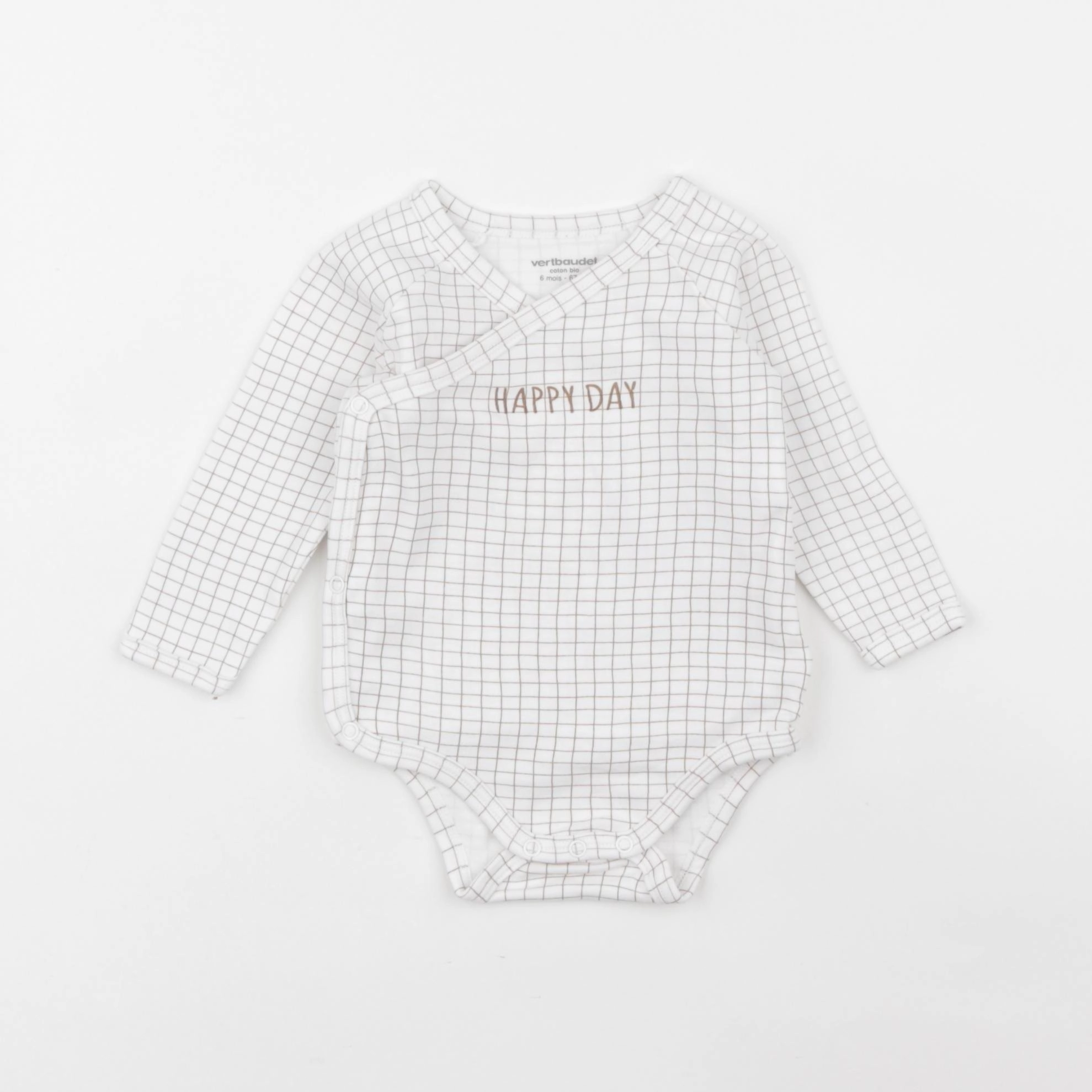 Vertbaudet - body blanc, marron - 6 mois