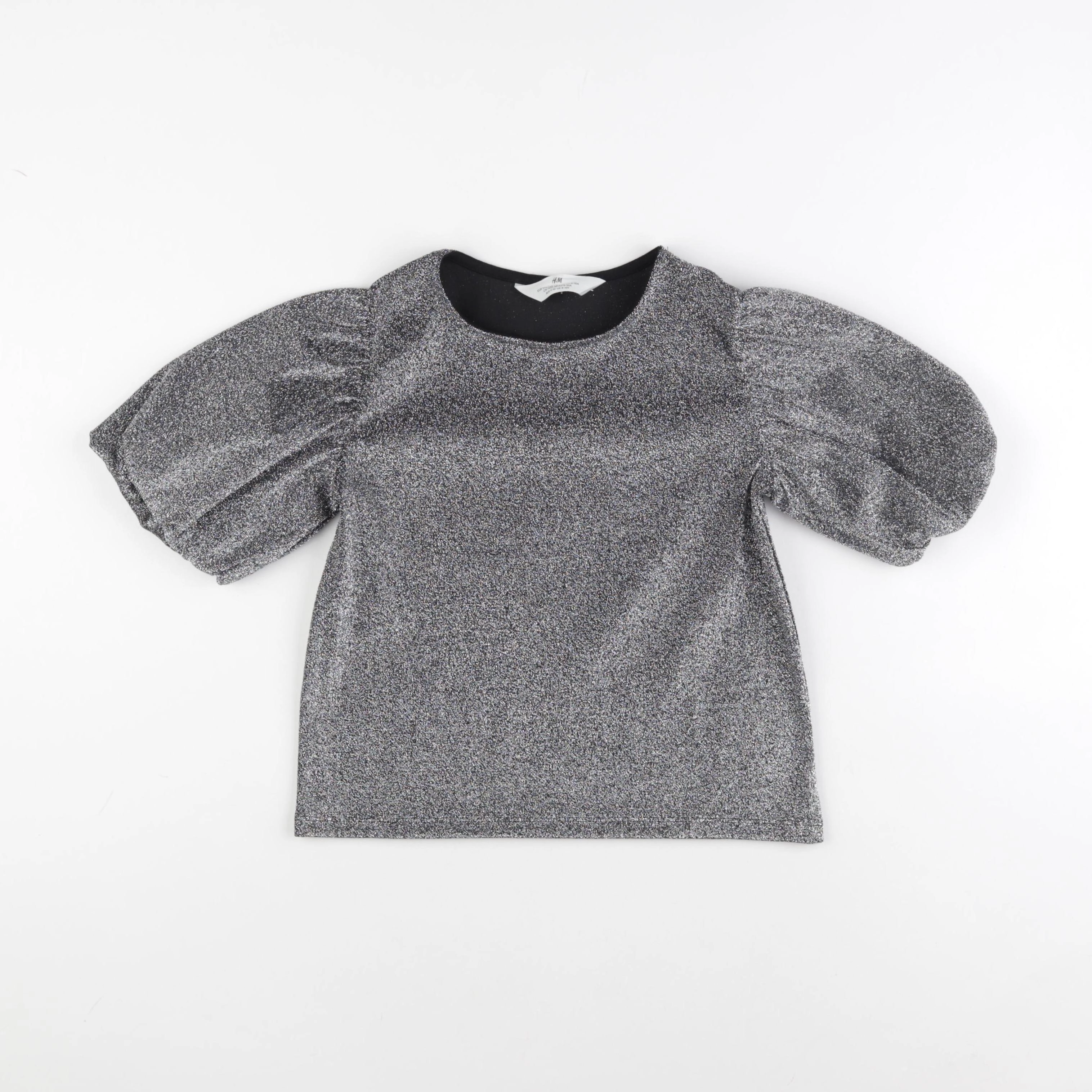 H&M - tee-shirt gris, argent - 8/10 ans