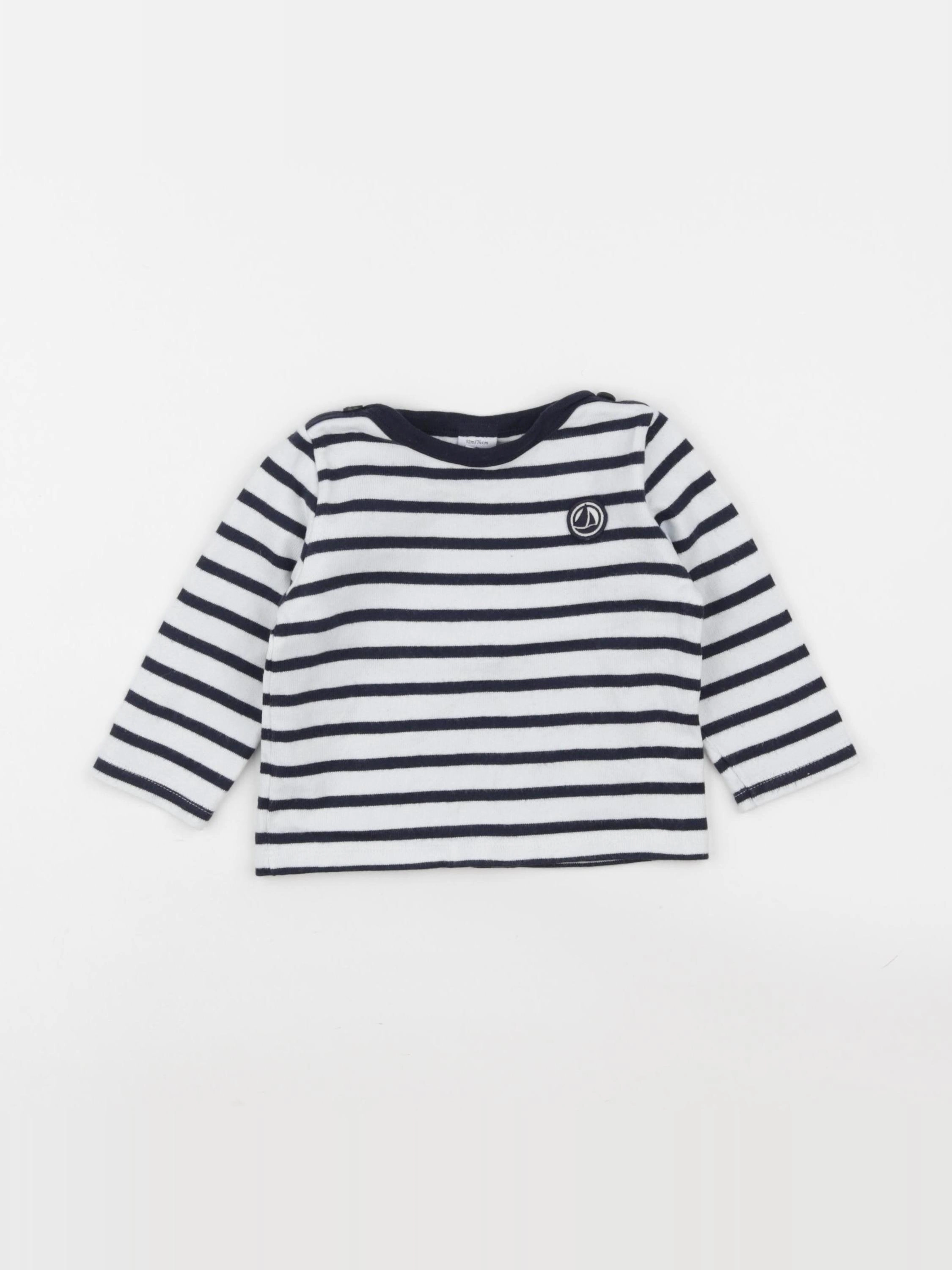Petit Bateau - tee-shirt blanc, noir - 12 mois