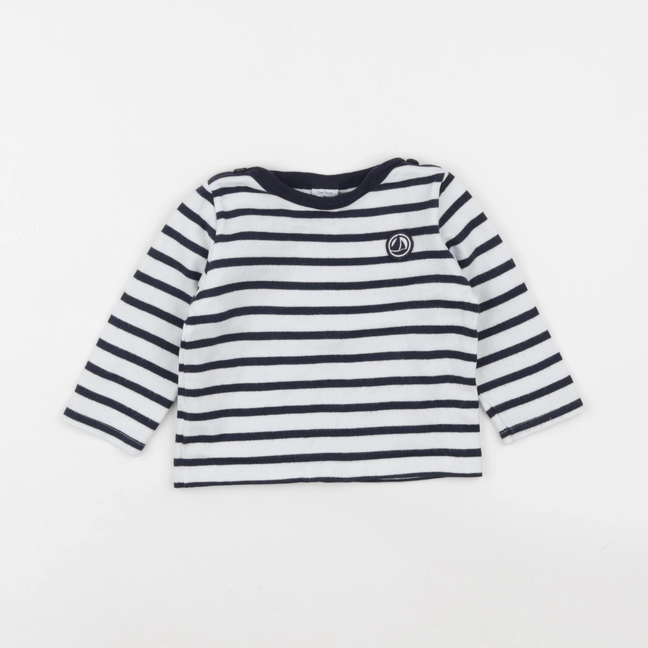 Petit Bateau - tee-shirt blanc, noir - 12 mois