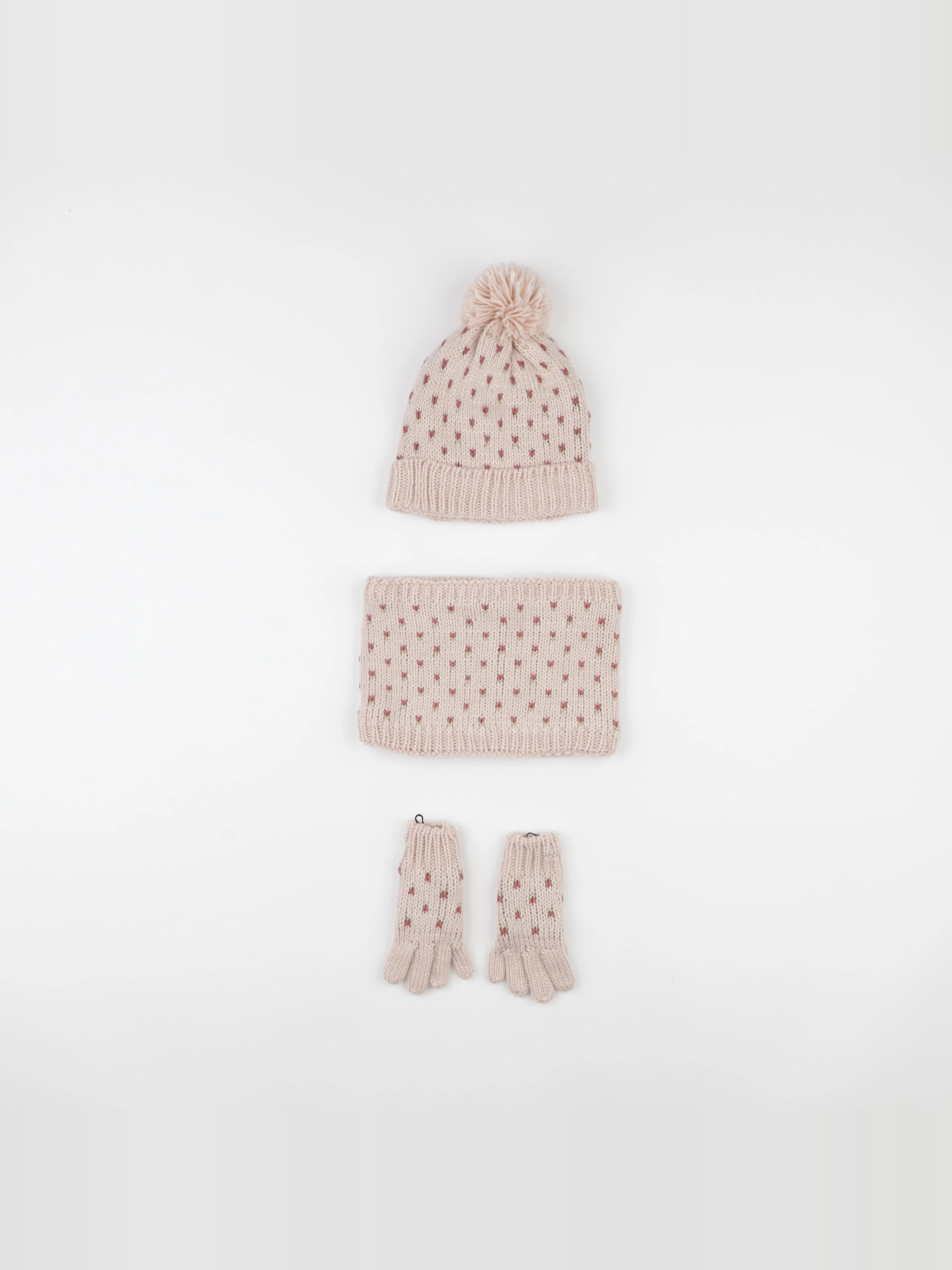 Vertbaudet - ensemble bonnet/moufles/tour de cou rose - 4/6 ans