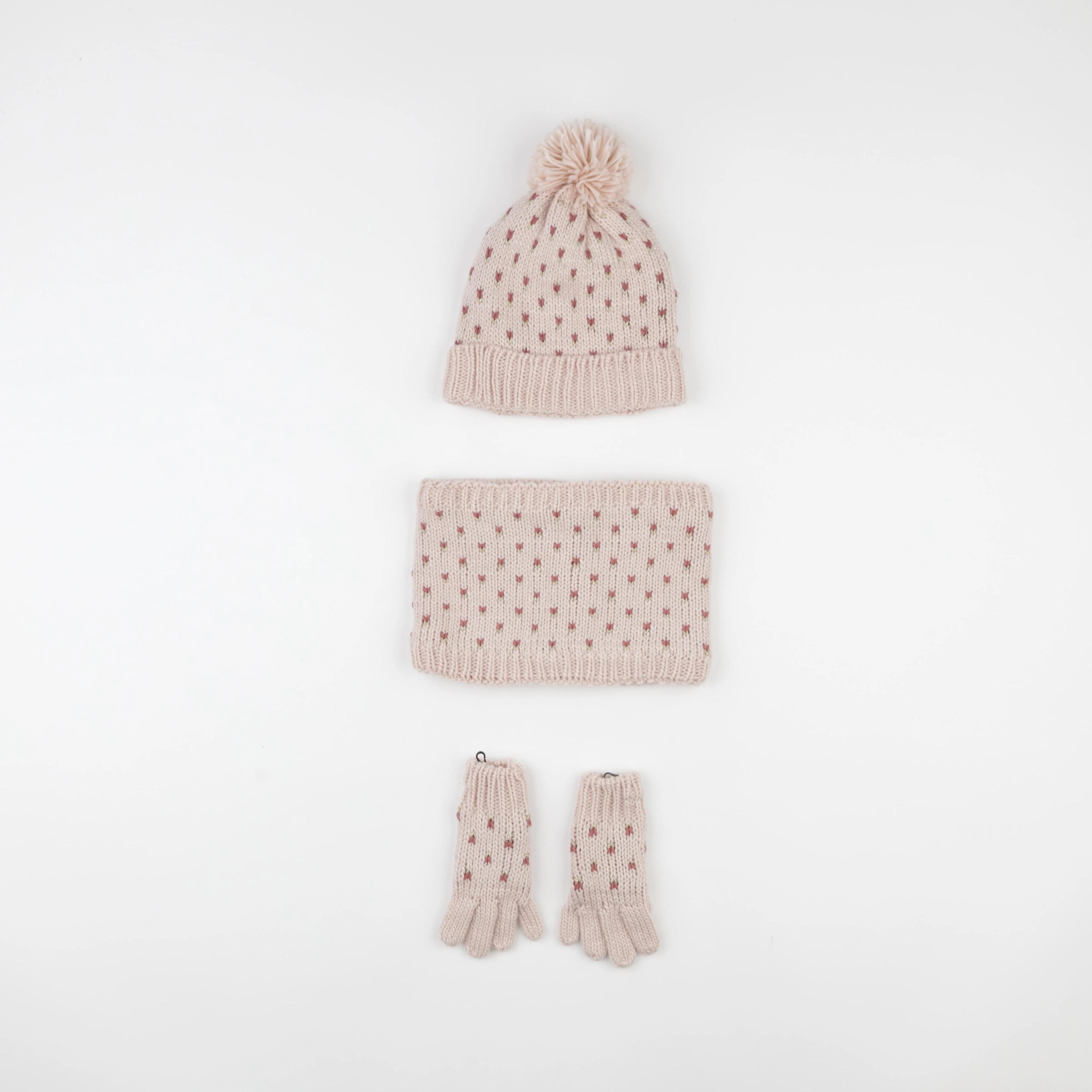 Vertbaudet - ensemble bonnet/moufles/tour de cou rose - 4/6 ans