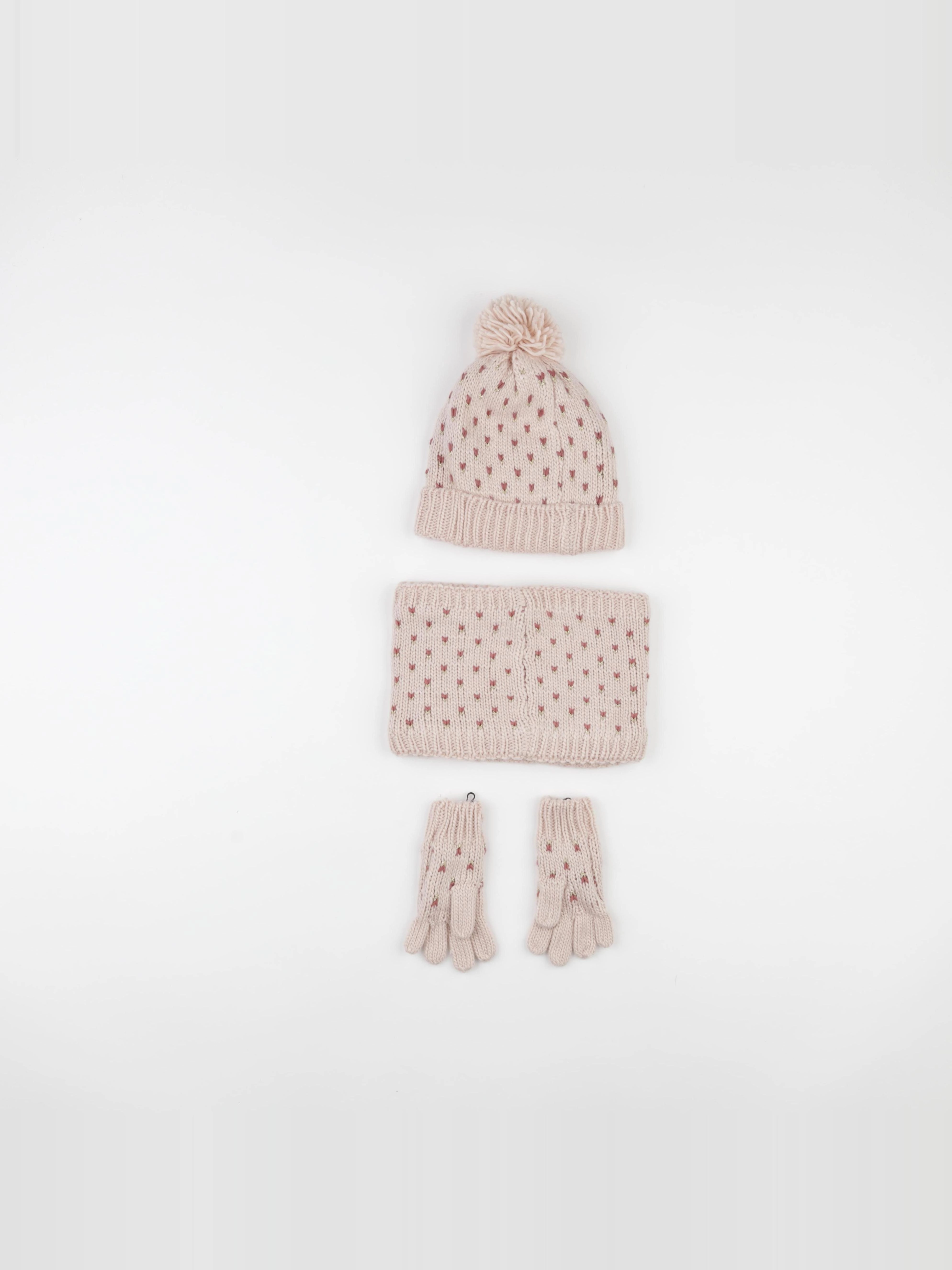 Vertbaudet - ensemble bonnet/moufles/tour de cou rose - 4/6 ans