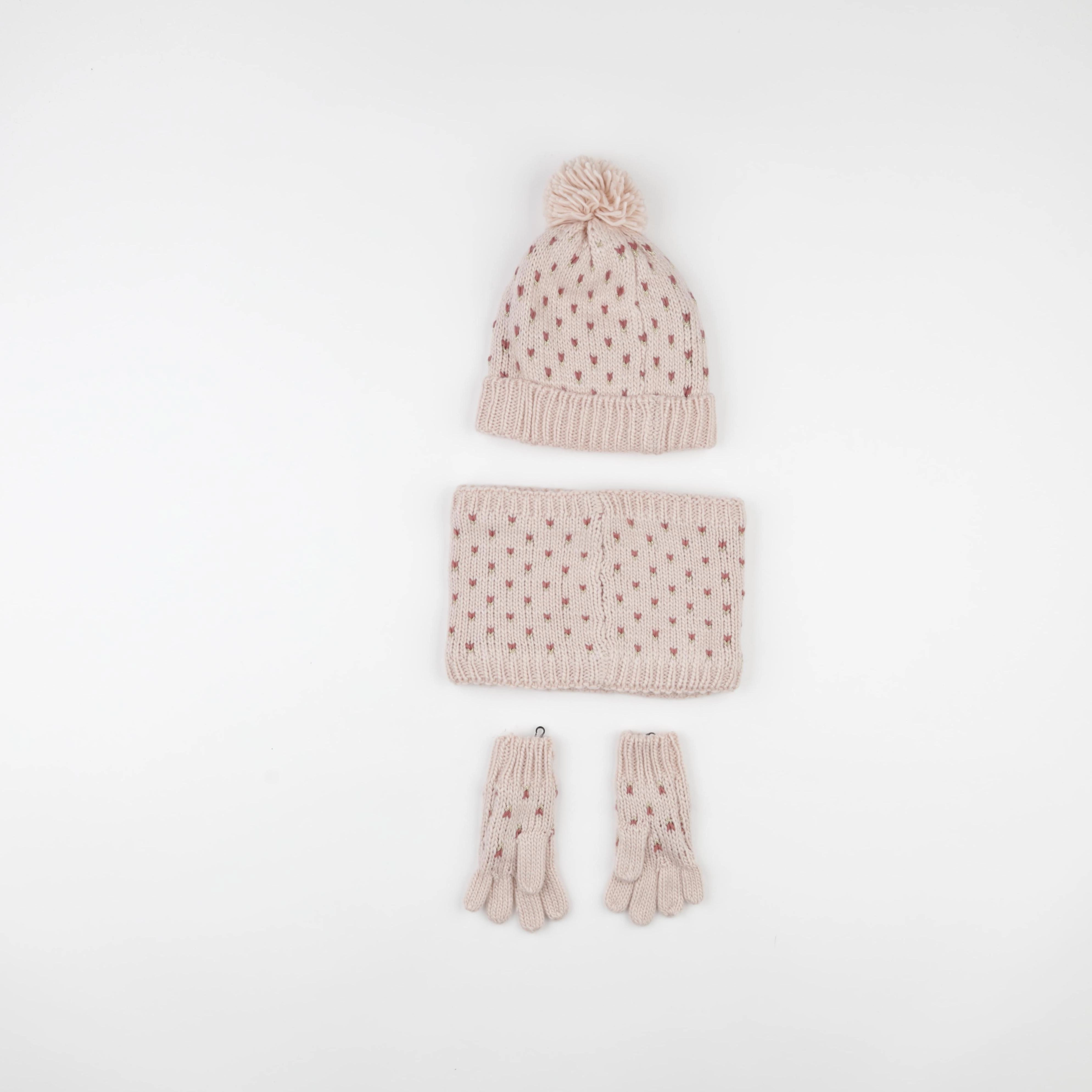 Vertbaudet - ensemble bonnet/moufles/tour de cou rose - 4/6 ans