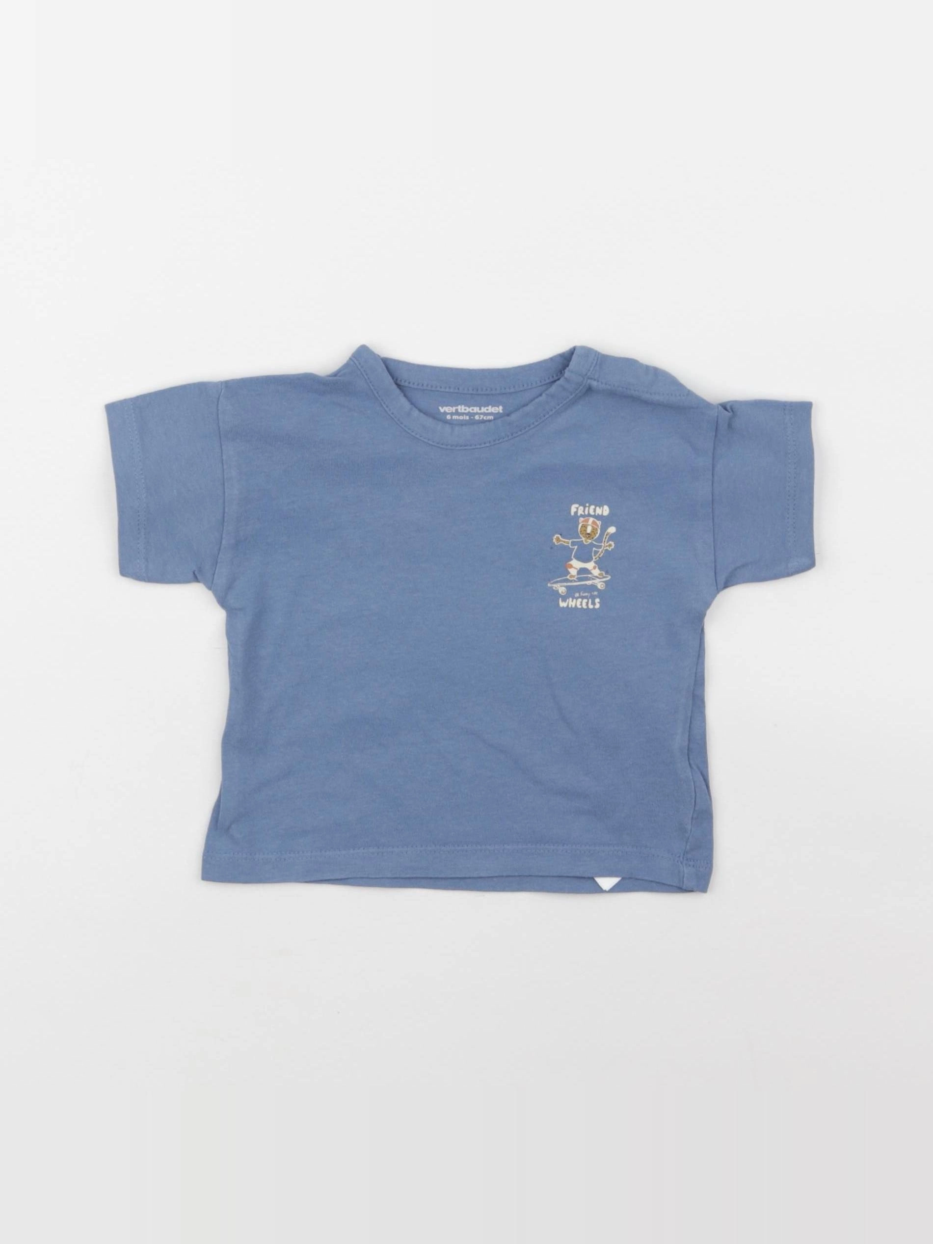 Vertbaudet - tee-shirt imprimé au dos bleu - 6 mois