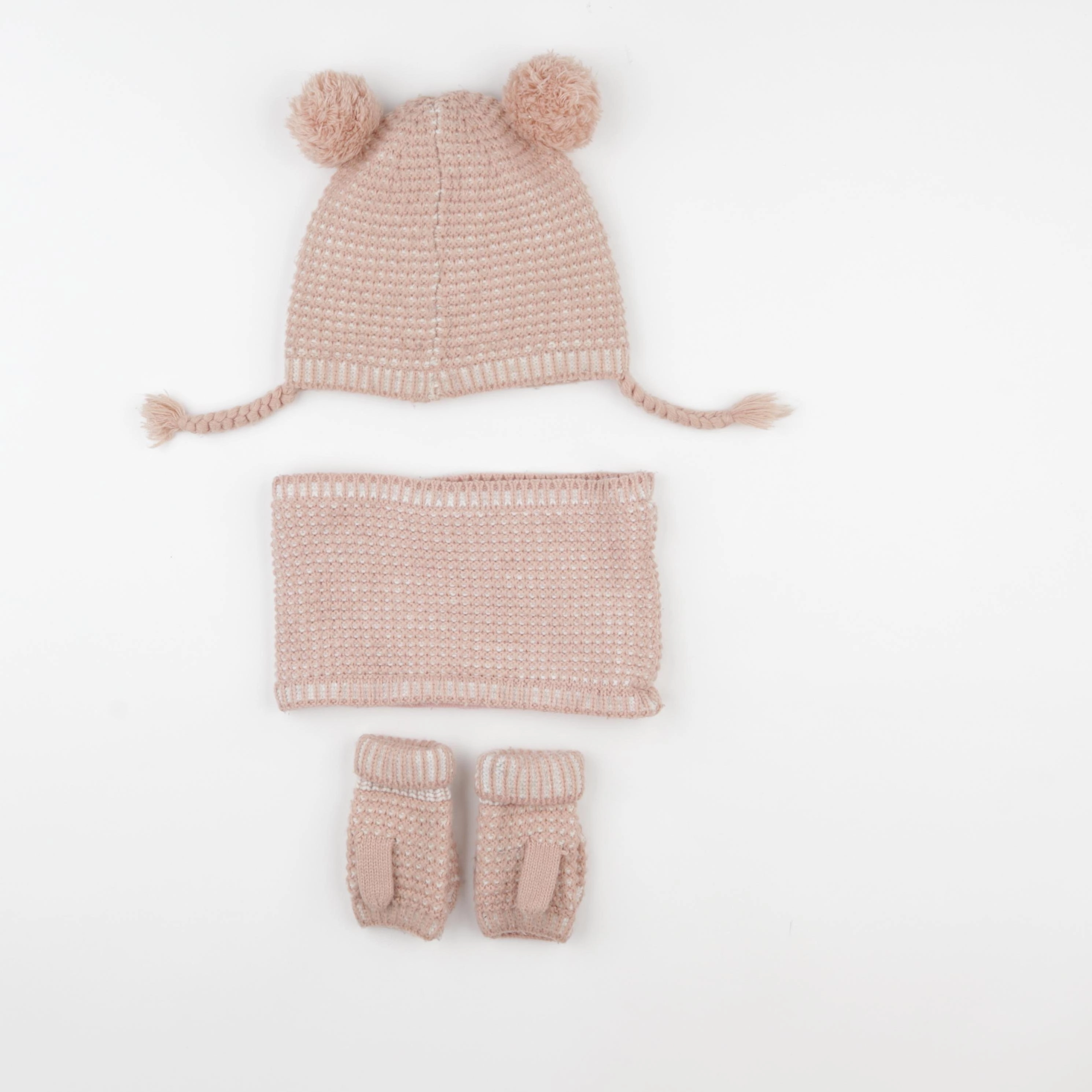 Vertbaudet - ensemble bonnet/moufles/tour de cou rose - 4/6 ans