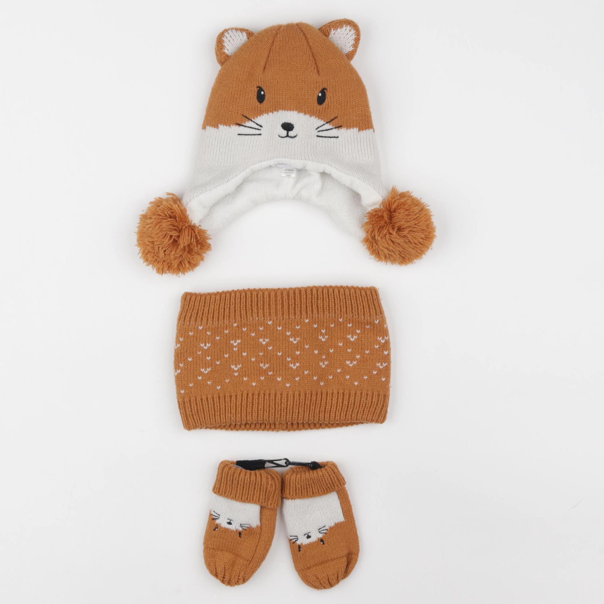 Vertbaudet - ensemble bonnet/moufles/tour de cou marron - 3/6 mois