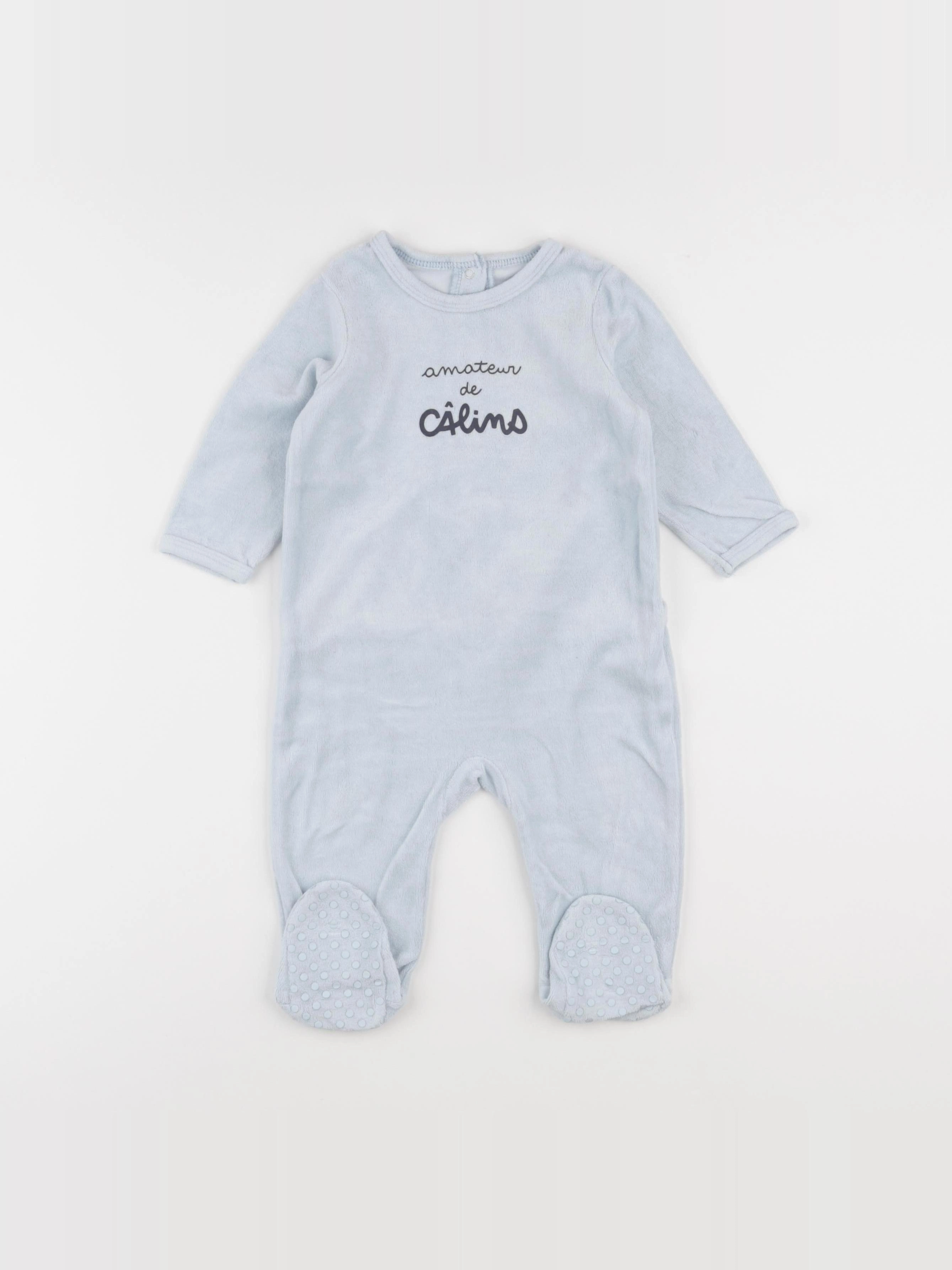 Vertbaudet - pyjama velours gris, bleu - 9 mois