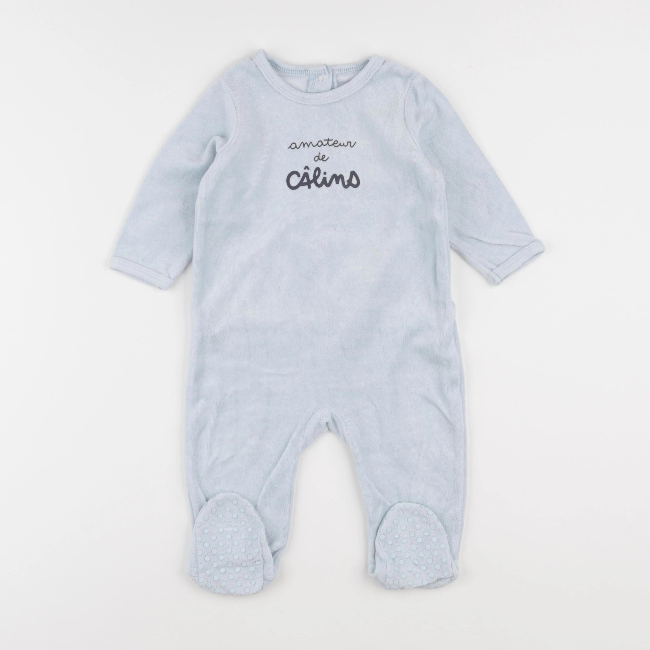 Vertbaudet - pyjama velours gris, bleu - 9 mois