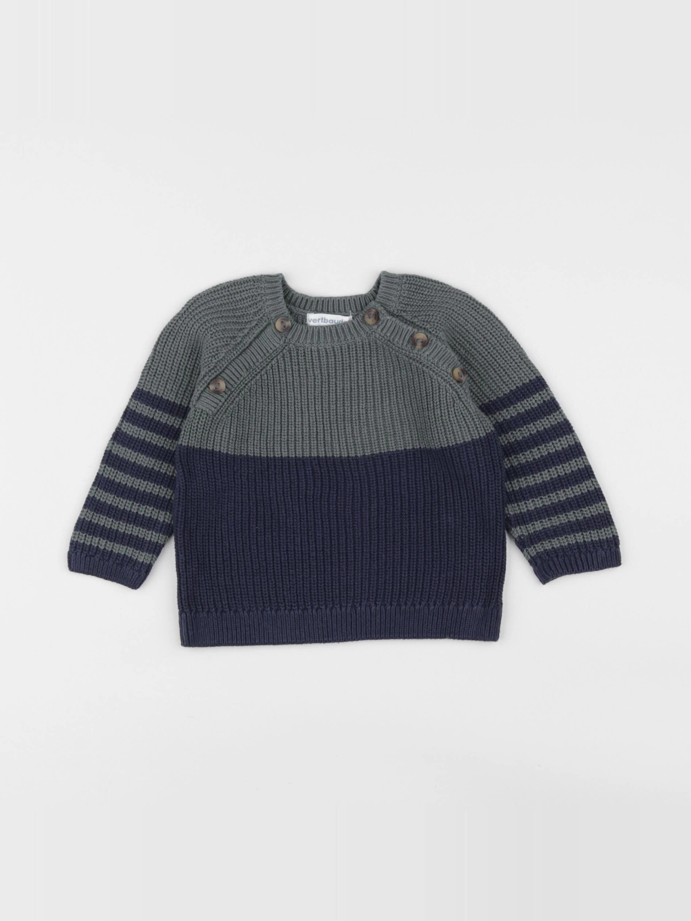 Vertbaudet - pull bleu, vert - 12 mois